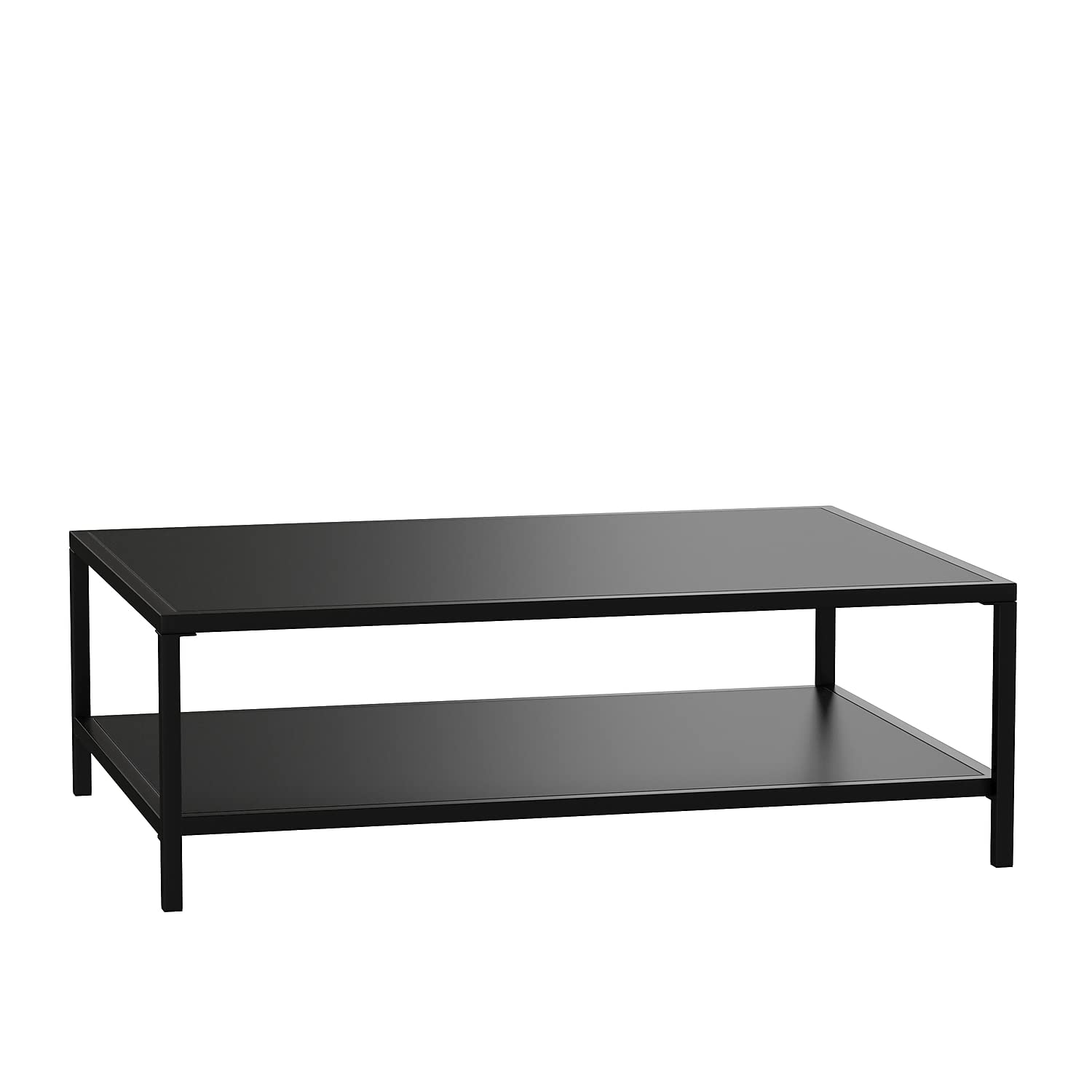 Black Steel Coffee Table with Lower Shelf - Modern Square Leg Frame for Indoor & Outdoor Use - Perfect for Living Room, Office, or Patio Furniture