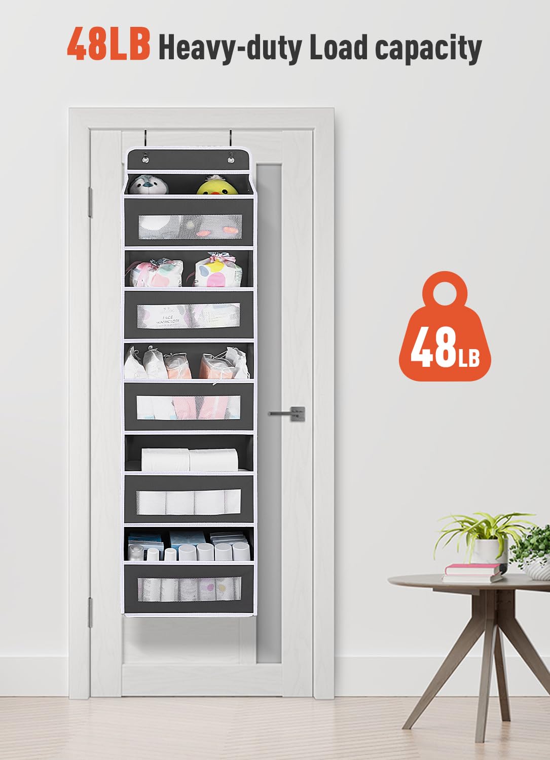 Over The Door Organizer Storage - 5-Shelf Hanging Door Organizer with 10 Large Pockets, Holds 48 lbs, Anti-Tilt Design for Bedroom, Bathroom & Pantry (Dark Gray, 2-Pack) - Perfect for Organizing Shoes, Toys, Towels & Cleaning Supplies
