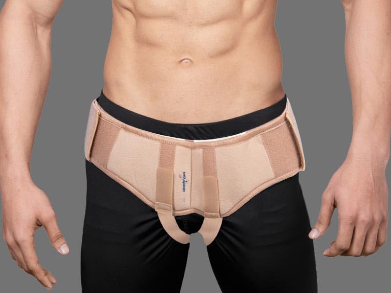 Wonder Care Inguinal Hernia Belt Truss Brace for Single/Double Hernia & Sports Hernia Relief - Adjustable Support with 2 Removable Compression Pads - Skin Tone (XX-Large, Double) - Ideal for Post-Surgery Recovery, Workout Support & Daily Comfort