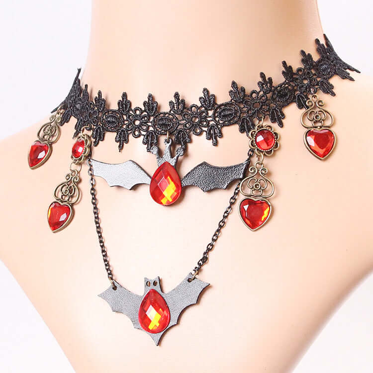 Gothic Black Lace Bat Wing Vampire Choker Necklace | Elegant Halloween Costume Accessory | Perfect for Cosplay, Gothic Fashion & Vampire-Themed Parties (X0872)