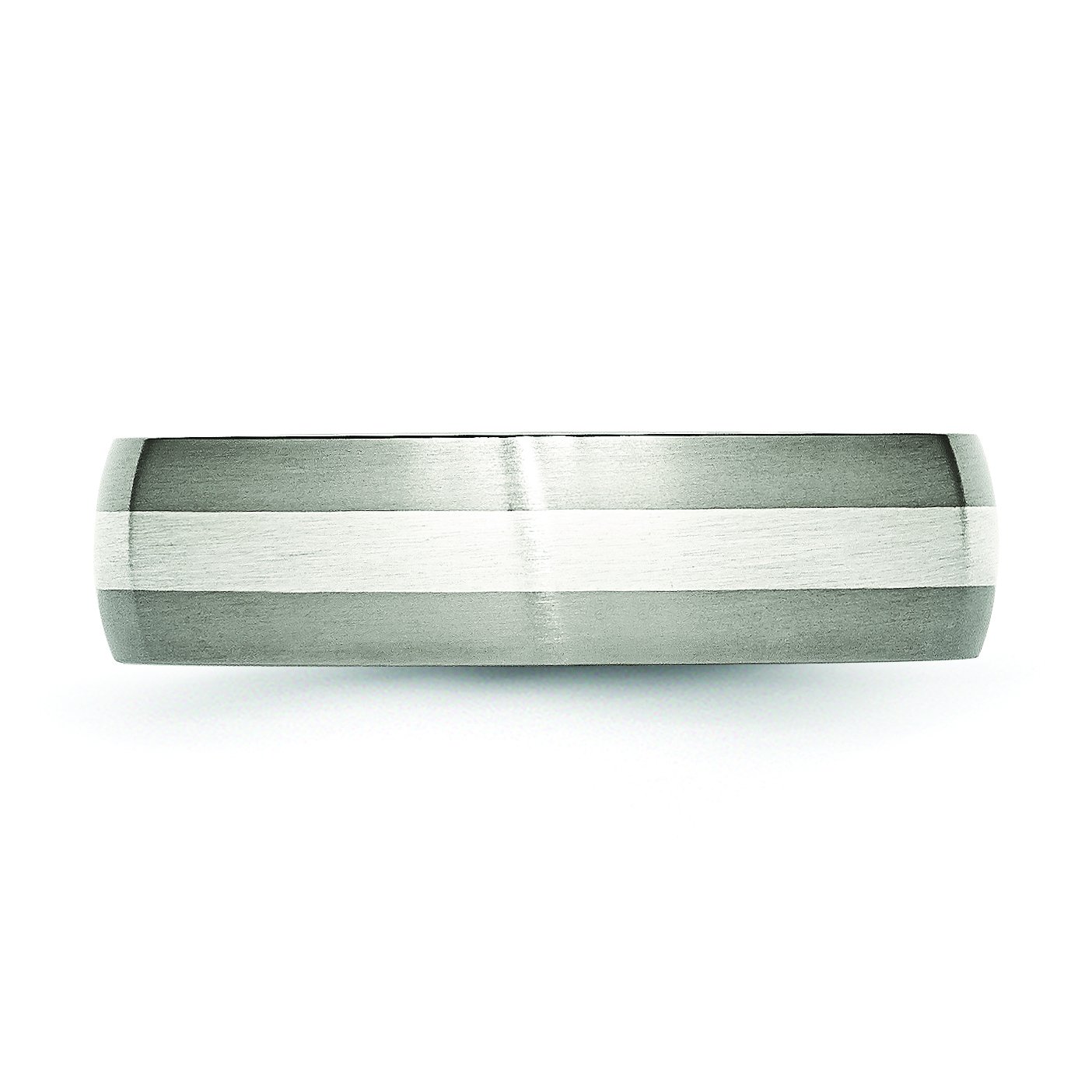 6mm Brushed Titanium Men's Wedding Band Ring with Sterling Silver Inlay - Comfort Fit Round Edge for Engagement, Anniversary & Everyday Wear