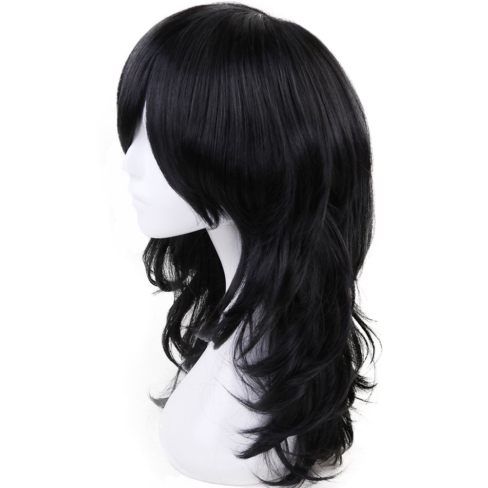 Anogol Black Long Wavy Bangs Synthetic Cosplay Wig for Women - Perfect for Halloween Costumes, Cosplay Events & Themed Parties