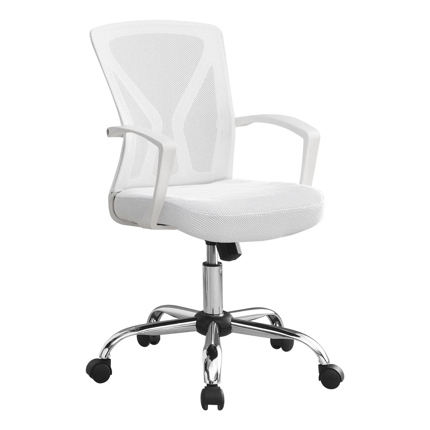 Monarch Specialties I 7462 Ergonomic Office Chair - Adjustable Height, Swivel, Armrests - White Fabric & Chrome Metal Modern Computer Desk Chair for Home Office, Gaming & Workstation Use