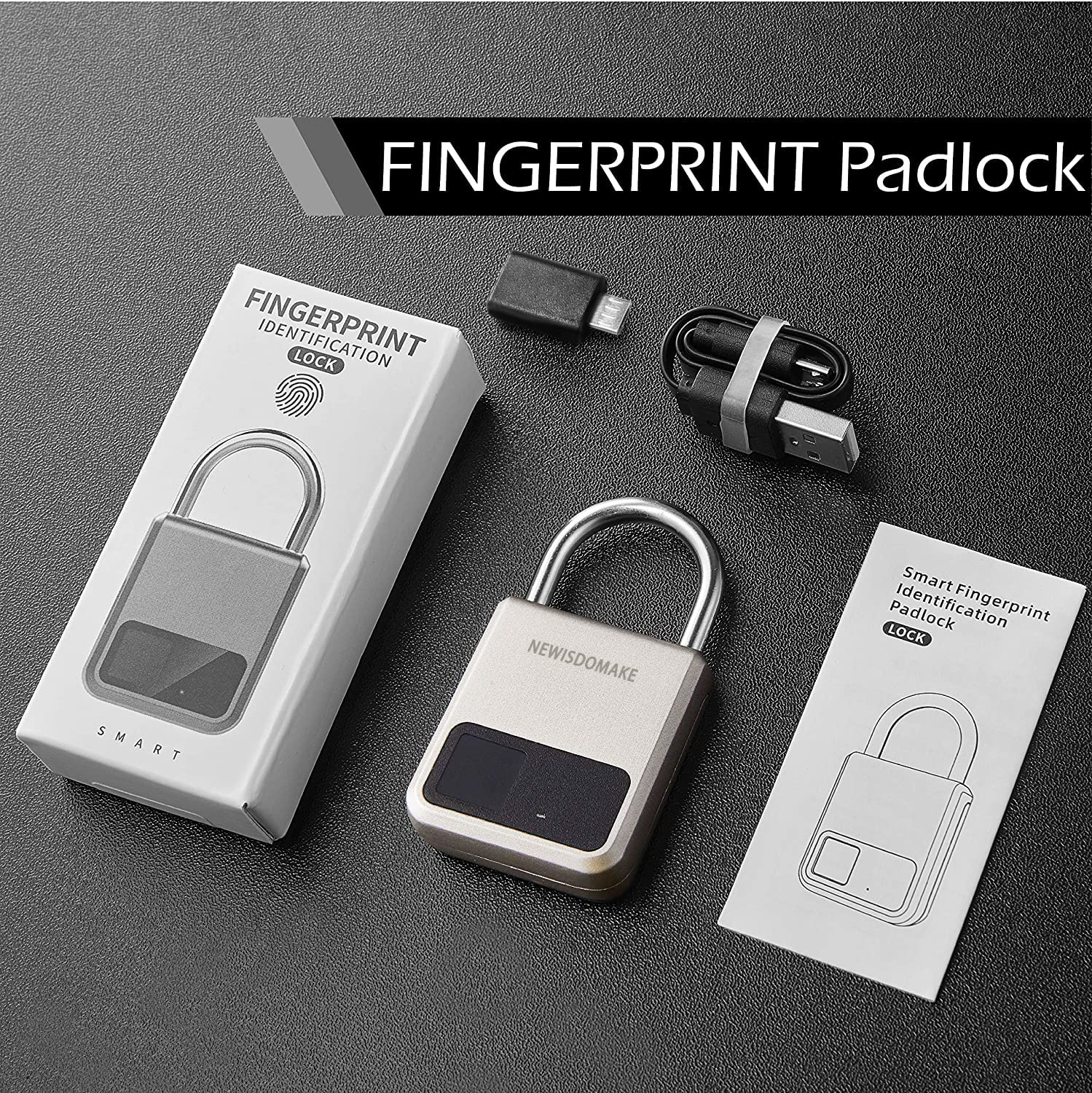 Smart Fingerprint Padlock with USB Charging - Biometric Lock for Luggage, Backpack, Gym Locker & Travel Security - Gold Digital Lock for Home, Office & Outdoor Use