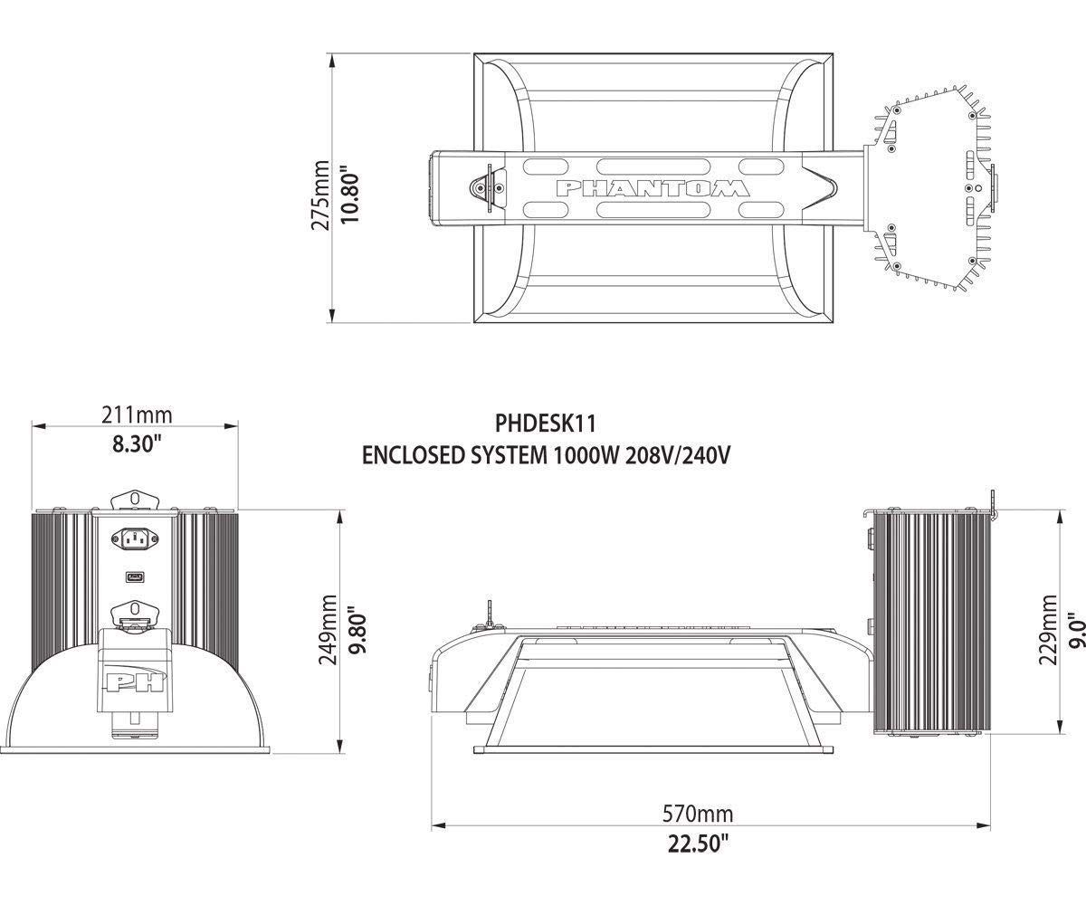 Phantom 50 Series 1000W Double-Ended Grow Light System - 208V/240V Commercial HPS Lighting for Indoor Plants | High-Yield Hydroponics & Greenhouse Cultivation