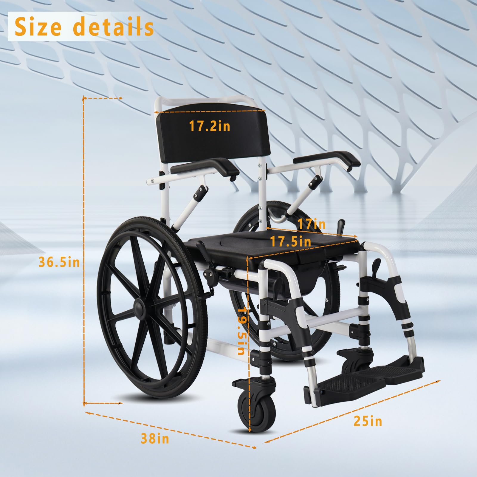 Portable Folding Shower Commode Wheelchair - 300lbs Capacity Waterproof Rolling Toilet Chair with Padded Seat, Armrests & Backrest - Mobility Aid for Small Bathrooms & Tight Spaces (Blue) - Ideal for Elderly Care, Post-Surgery Recovery & Home Healthcare Use