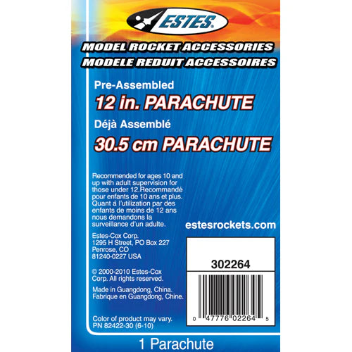 Estes 12 Inch Nylon Parachute for Model Rockets - High Quality Recovery System (002264) | Perfect for STEM Projects, Science Fairs & Outdoor Rocket Launches