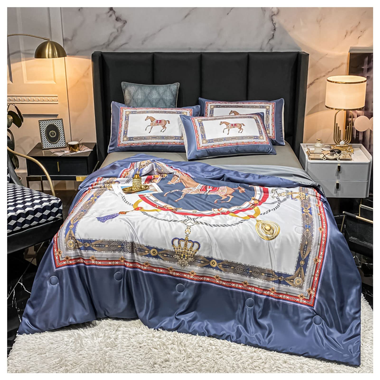 Luxury Printed Tencel Summer Quilt Set - 4 Piece Breathable Air Conditioning Comforter | Washable Silk-Like Cooling Blanket for Bedroom Decor | Perfect for Hot Sleepers, Guest Rooms & Summer Nights