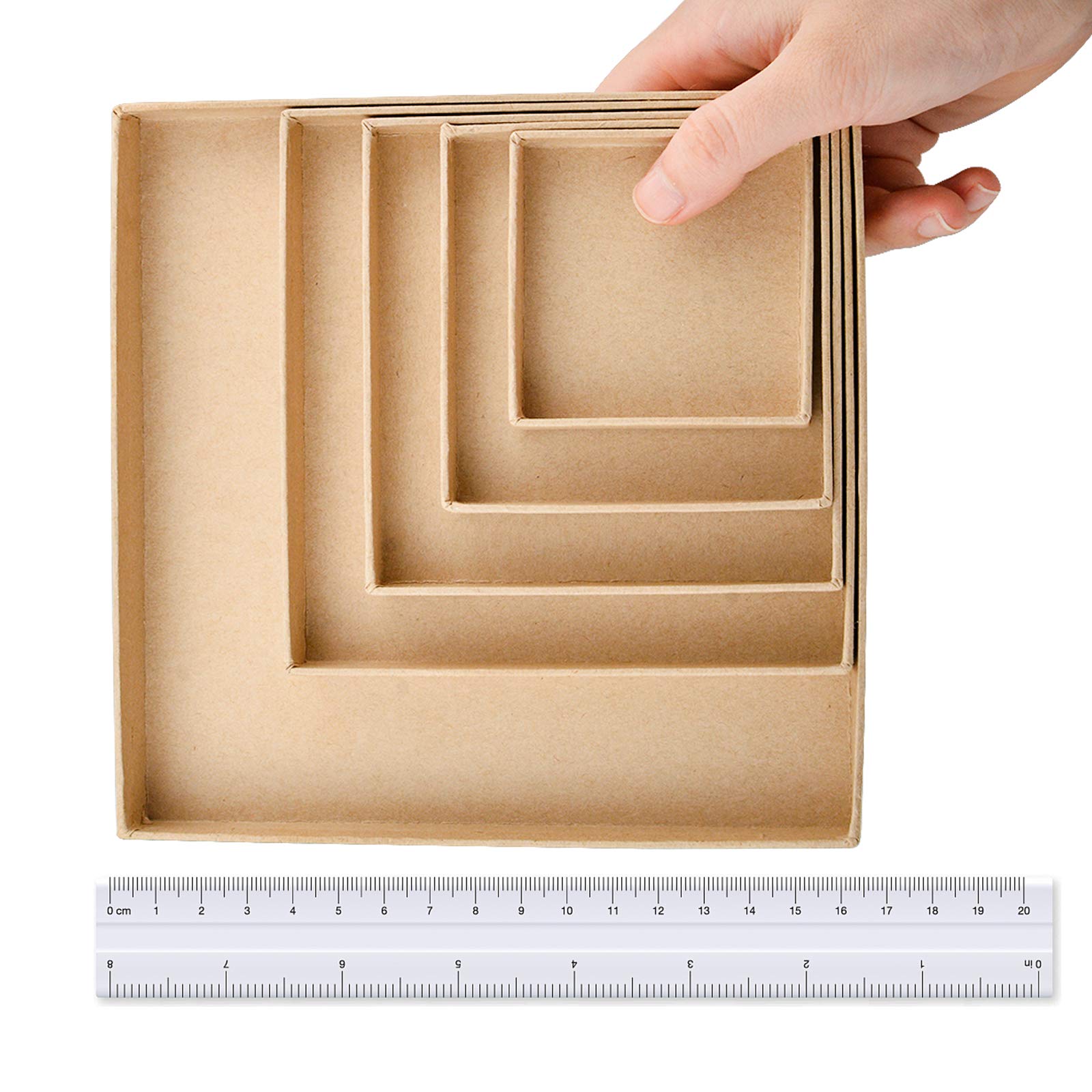 WANDIC Set of 5 Square Mini Kraft Paper Mache Boxes with Lids - Perfect for Crafting, Jewelry Storage, Cosmetics Organizer & Gift Packaging - Ideal for Home Decor, DIY Projects and Party Favors