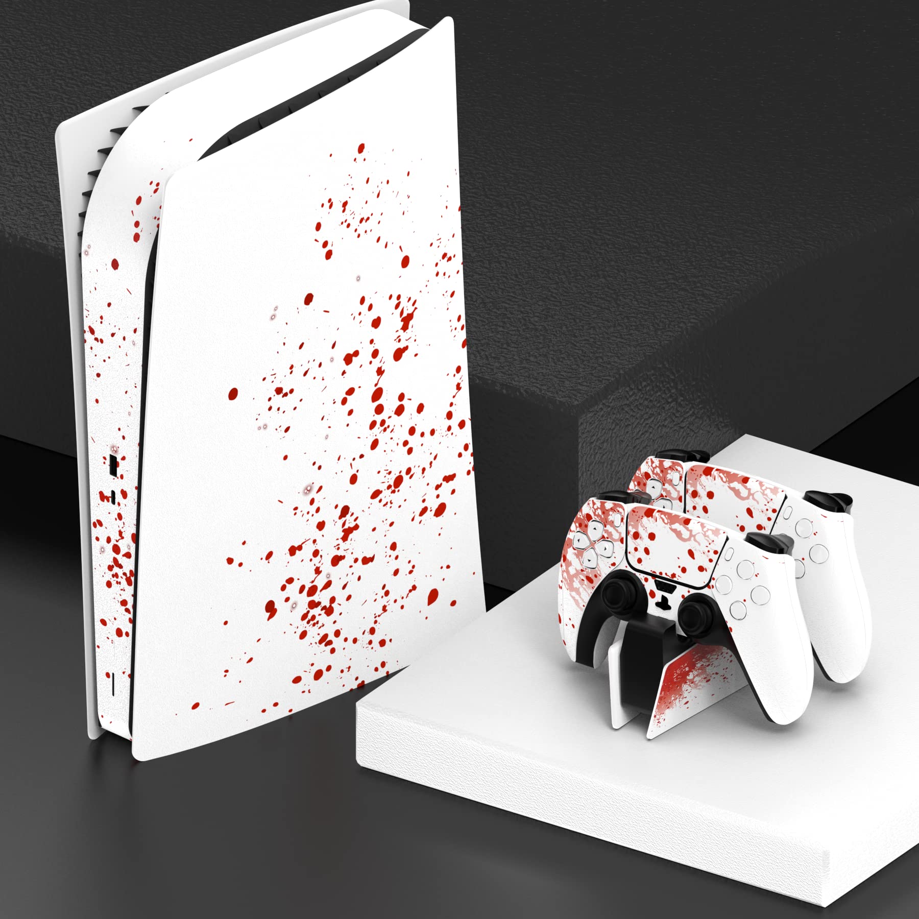 PlayVital Blood Splash Full Set Vinyl Skin Decal for PS5 Console Digital Edition - Protective Sticker Cover for PS5 Controller, Charging Station, Headset & Media Remote - Perfect for Gaming Setup & Customization