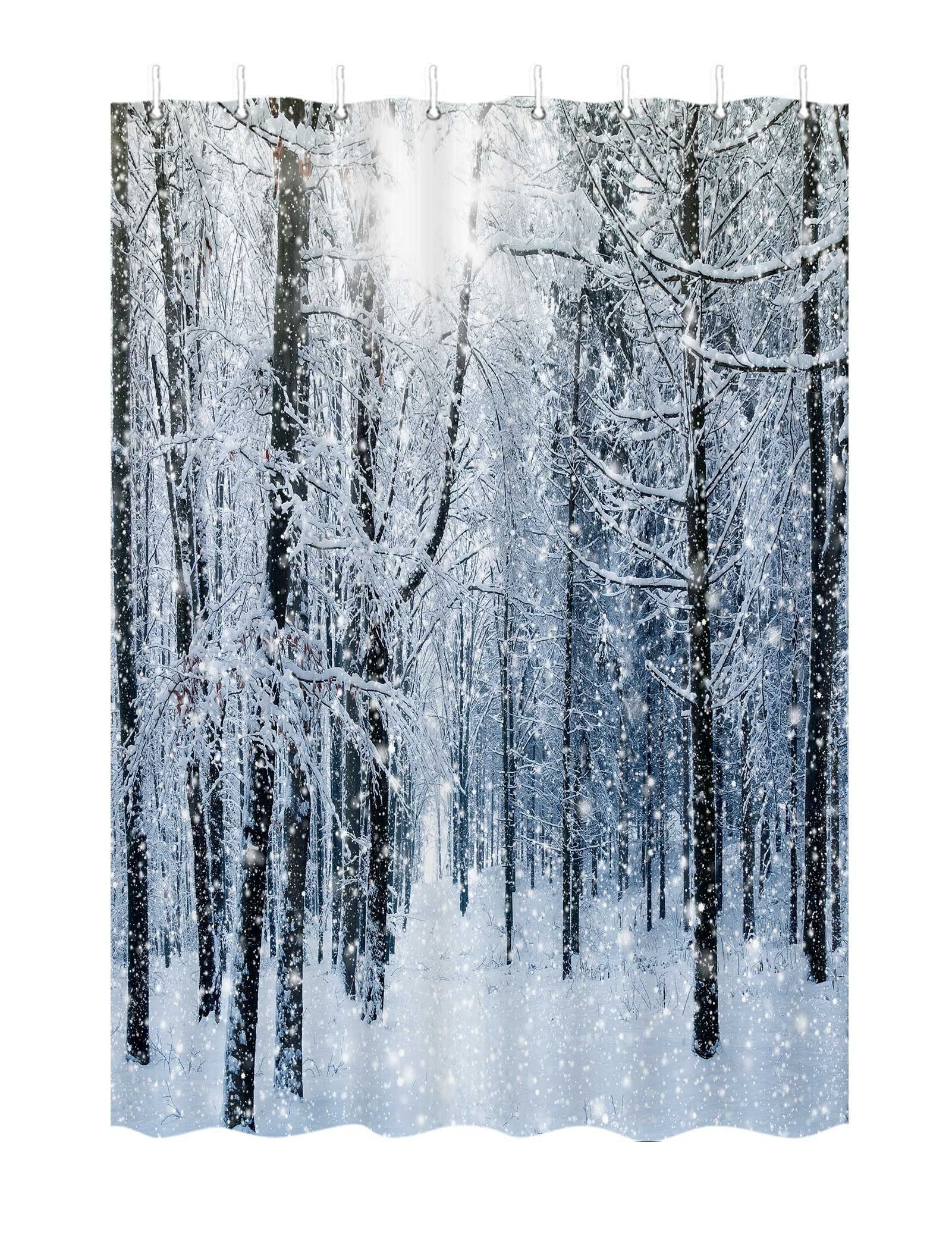 JAWO Winter Snow Forest Camper RV Shower Curtain Set - Rustic Camping Bathroom Decor for Travel Trailers, 47x64 Inches with Hooks - Perfect for Outdoor Adventures & Cozy Cabin Bathrooms