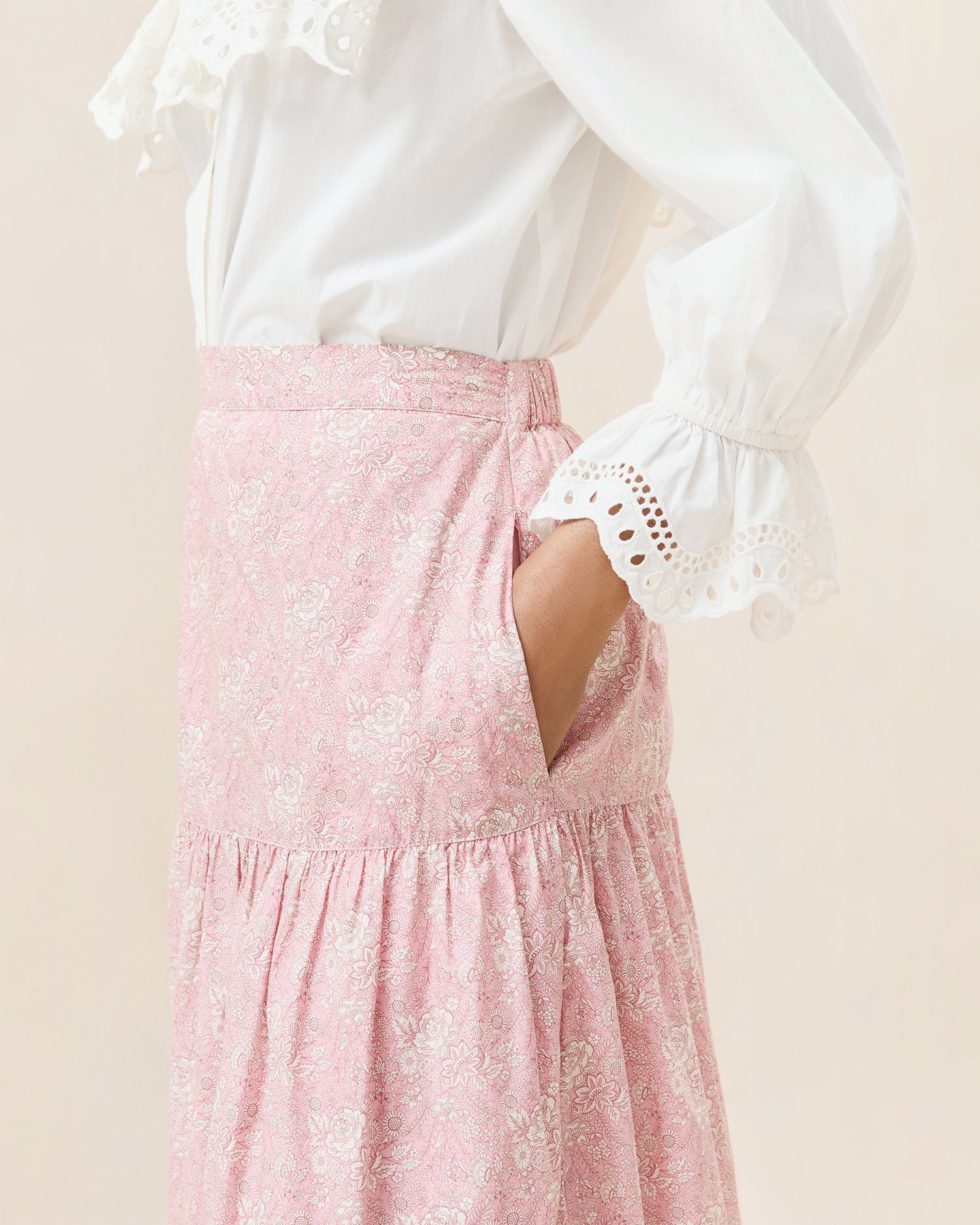 Elegant Viola Broderie Trim Midi Skirt - Floral Embroidered A-Line Skirt for Women | Perfect for Spring Outfits, Garden Parties & Boho Chic Style