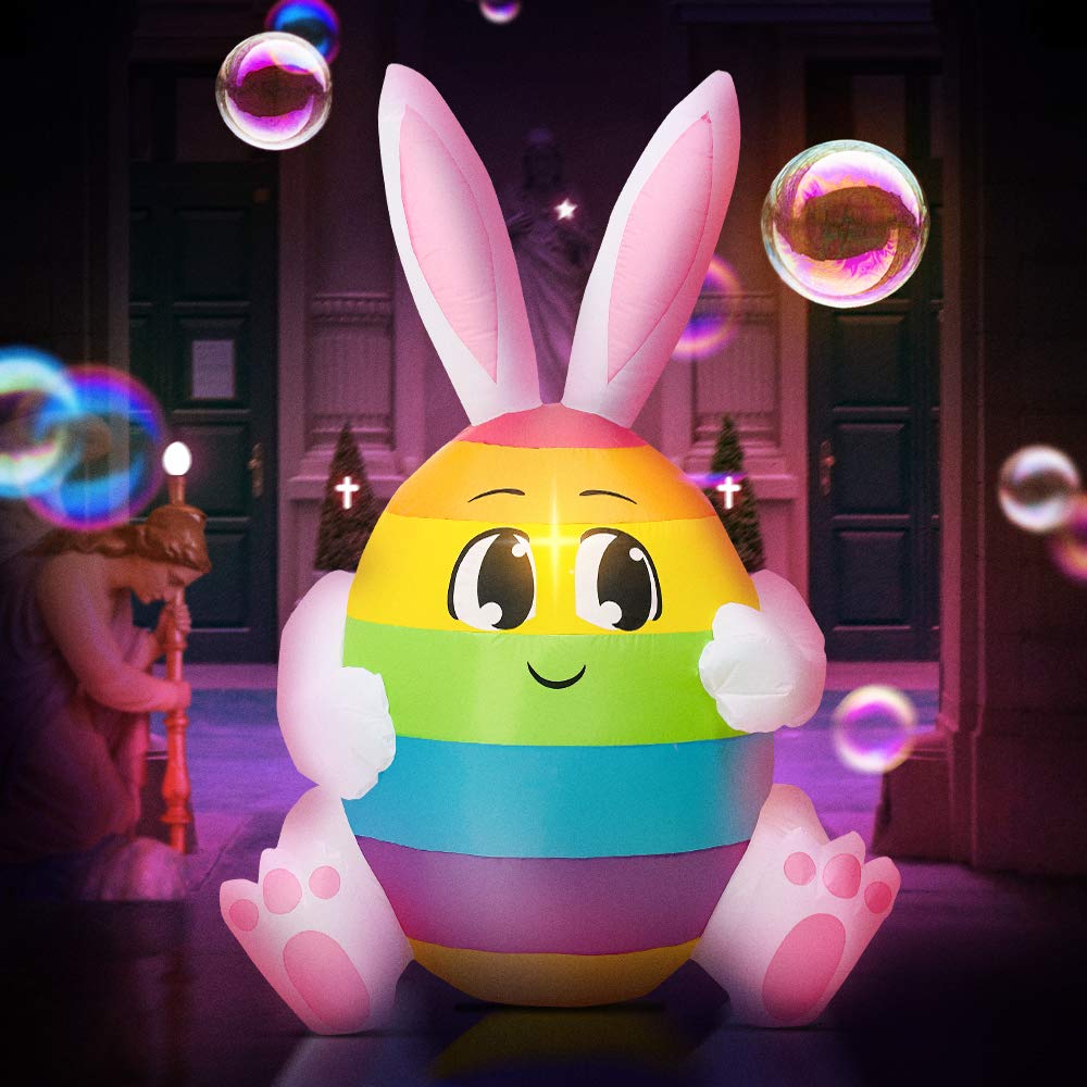 5FT LED Easter Bunny Inflatable with Egg - Outdoor Holiday Decorations for Easter Party, Garden, Yard, and Home Decor