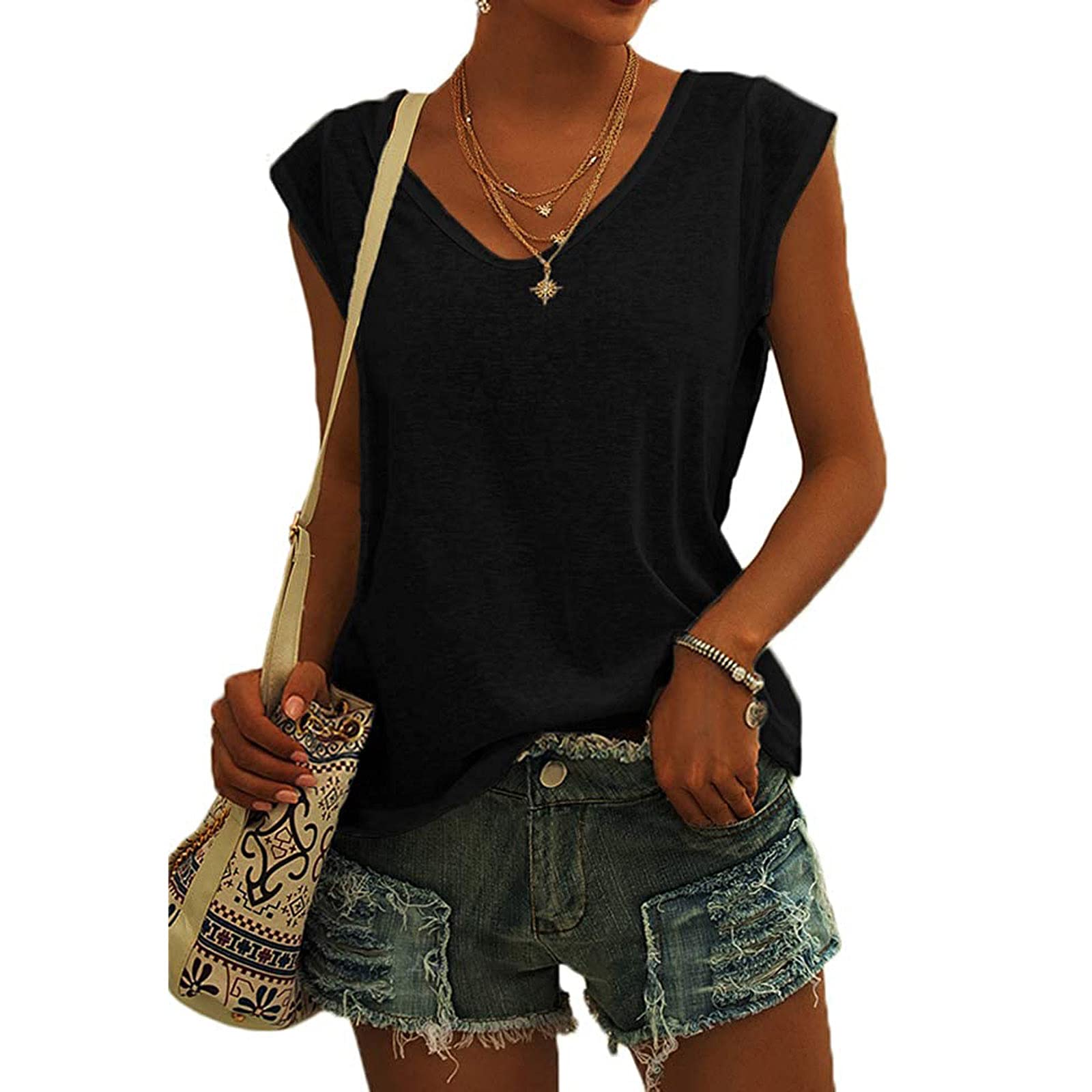 Trendy Women's Summer Tops 2023 - Breathable Cap Sleeve Casual Shirts & Loose Fit Tank Tops for Women - Perfect for Beach, Vacation and Everyday Wear