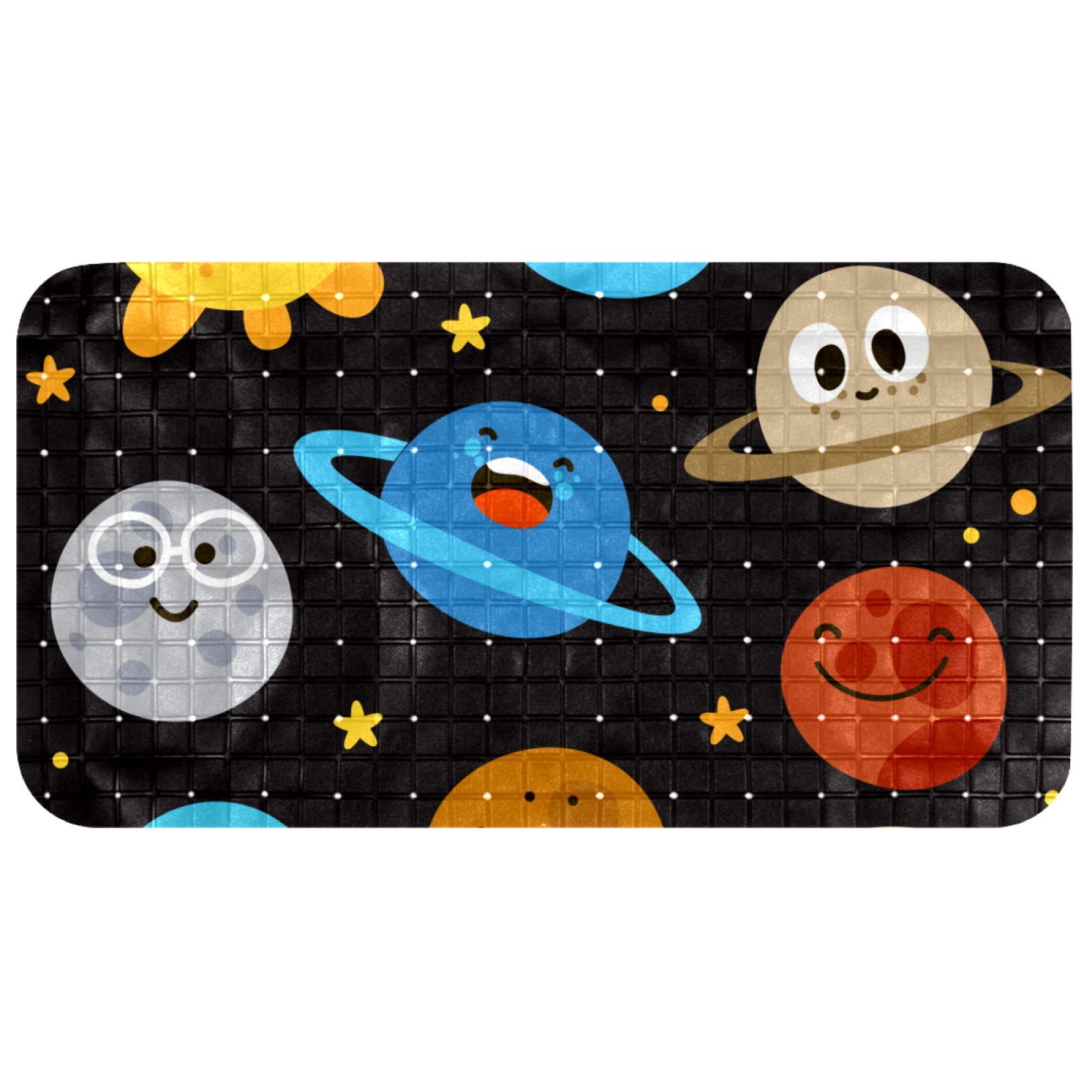 Outer Space Solar System Sun Earth Non-Slip Shower Mat 14.7 x 26.9 Inches - Quick Dry Bath Mat with Massage Texture for Kids & Adults - Perfect for Bathroom, Spa, and Dorm Room Decor
