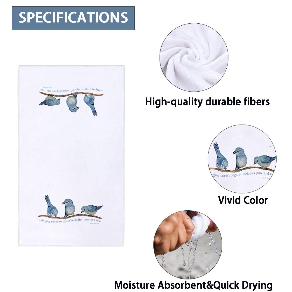 Blue Birds & Hydrangea Floral Kitchen Dish Towels Set of 2 - 18