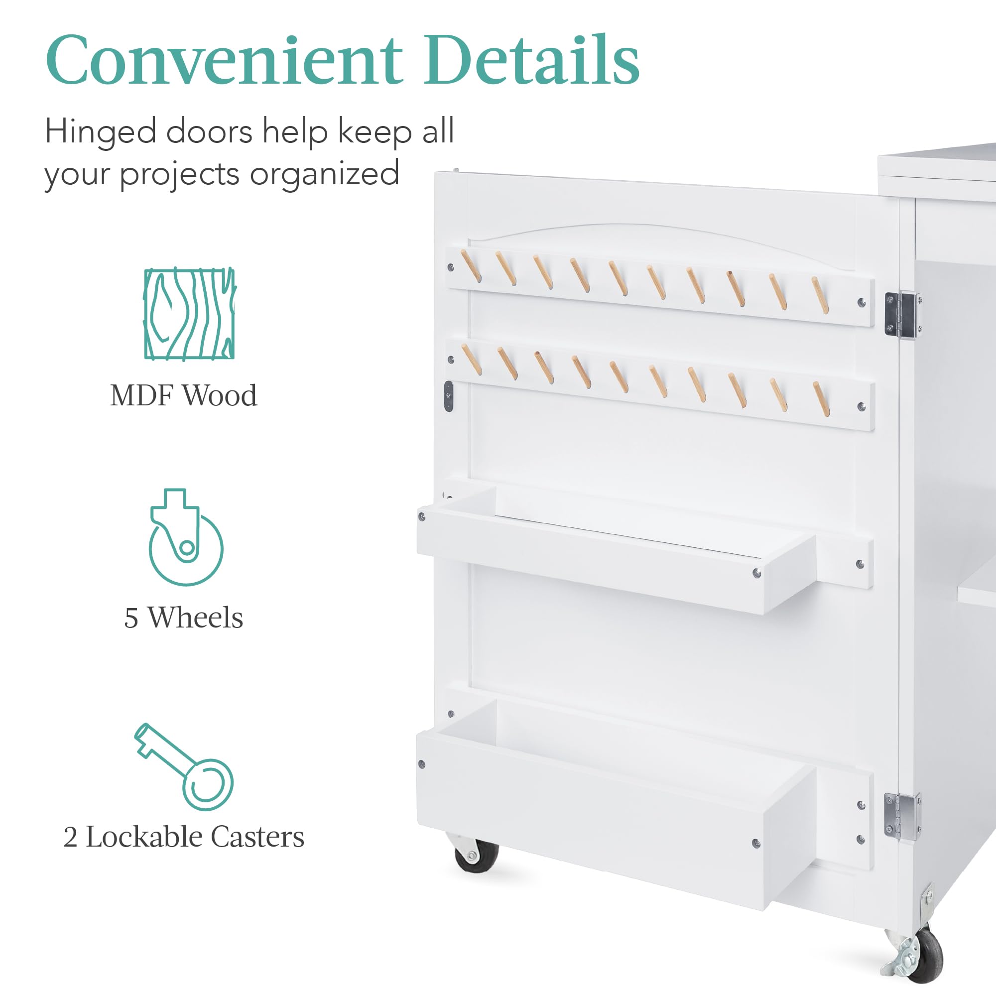 Best Choice Products Folding Sewing Table - Multipurpose Craft Station & Side Desk with Wheels, Shelves, Storage Trays - Compact Design for Small Spaces - Perfect for Sewing, Quilting, Scrapbooking & DIY Projects - White