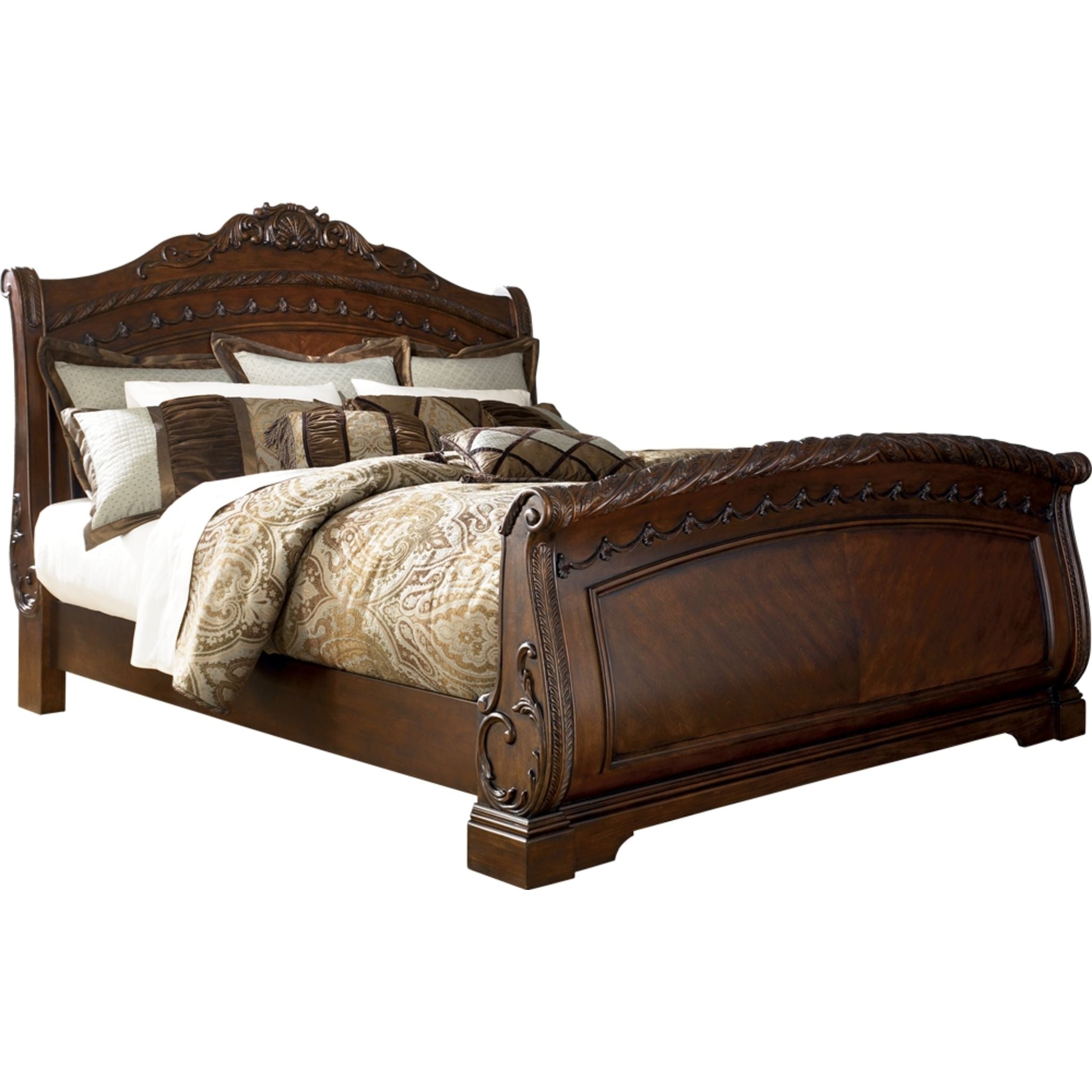 Ashley North Shore 3-Piece Sleigh Bed Set - Queen Size Wooden Bed Frame with Headboard & Footboard - Classic Elegant Bedroom Furniture for Master Suite or Guest Room