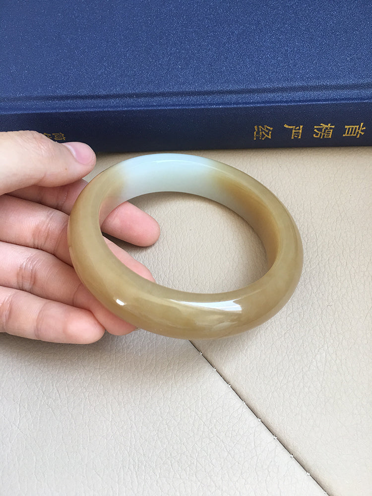 Natural Jade Bangle - Genuine Nephrite Stone Bracelet, 61.3mm Inner Diameter (NBE016) - Perfect for Meditation, Yoga & Spiritual Healing