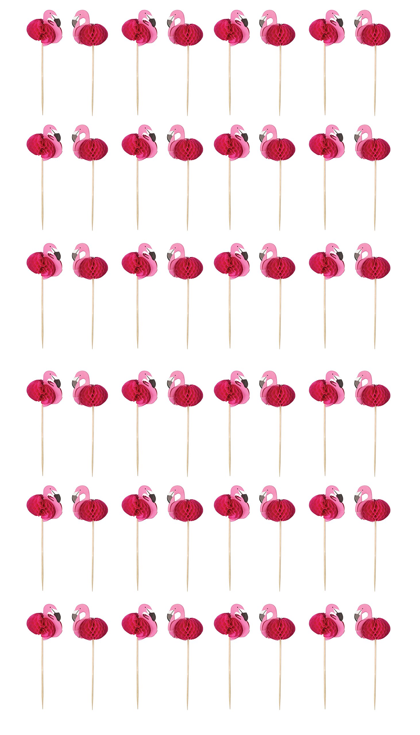 48-Piece Pink Flamingo Food Picks - Tropical Luau Party Supplies, Decorations for Summer BBQ, Pool Party & Hawaiian Themed Events