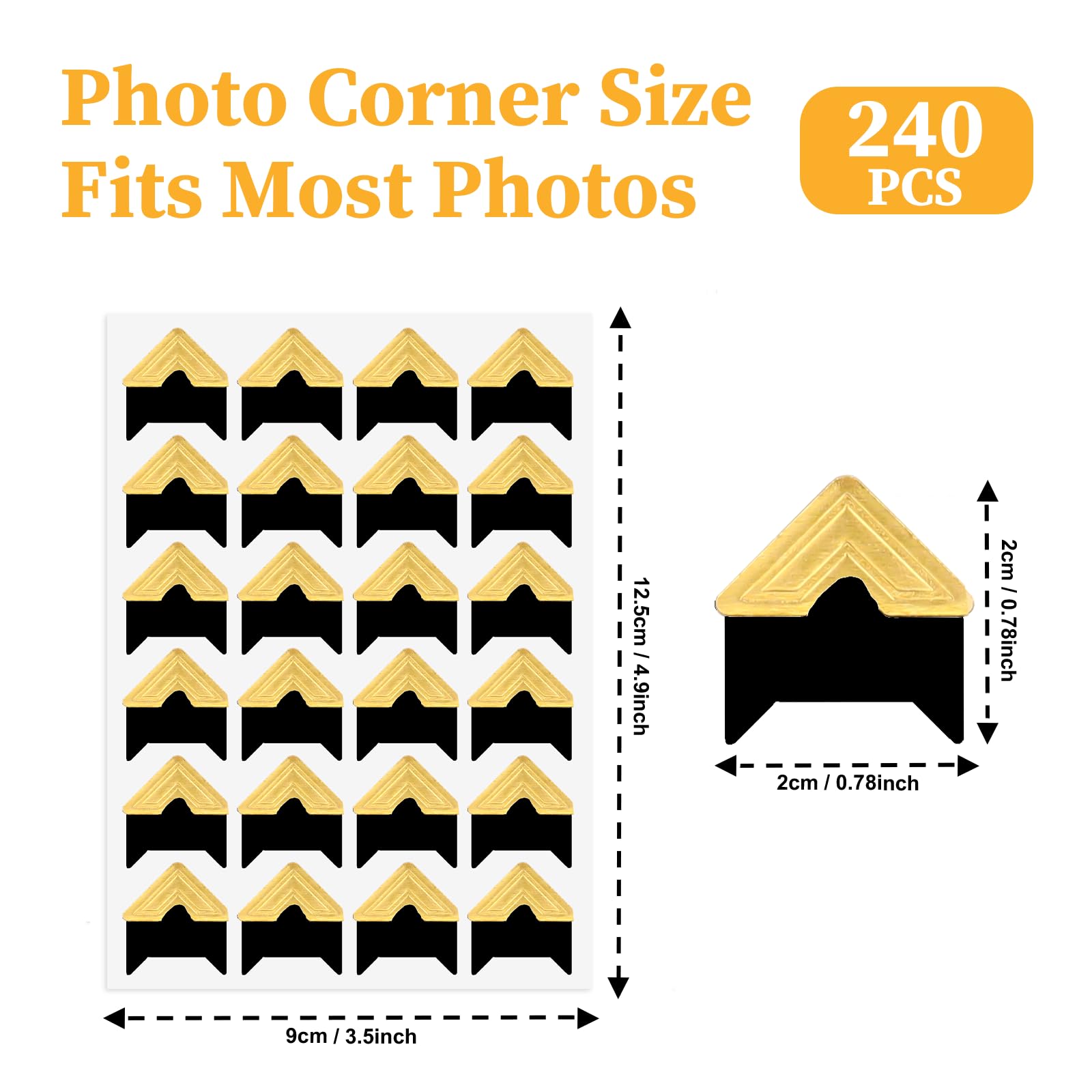 240 Pcs Gold Self-Adhesive Photo Corners for Scrapbooking & Albums - Perfect for Memory Books & Picture Frames