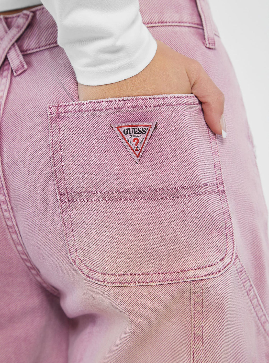 Guess Originals Pink Overdye Carpenter Pants for Women - Vintage Distressed Denim Jeans - Casual Streetwear & Everyday Wear