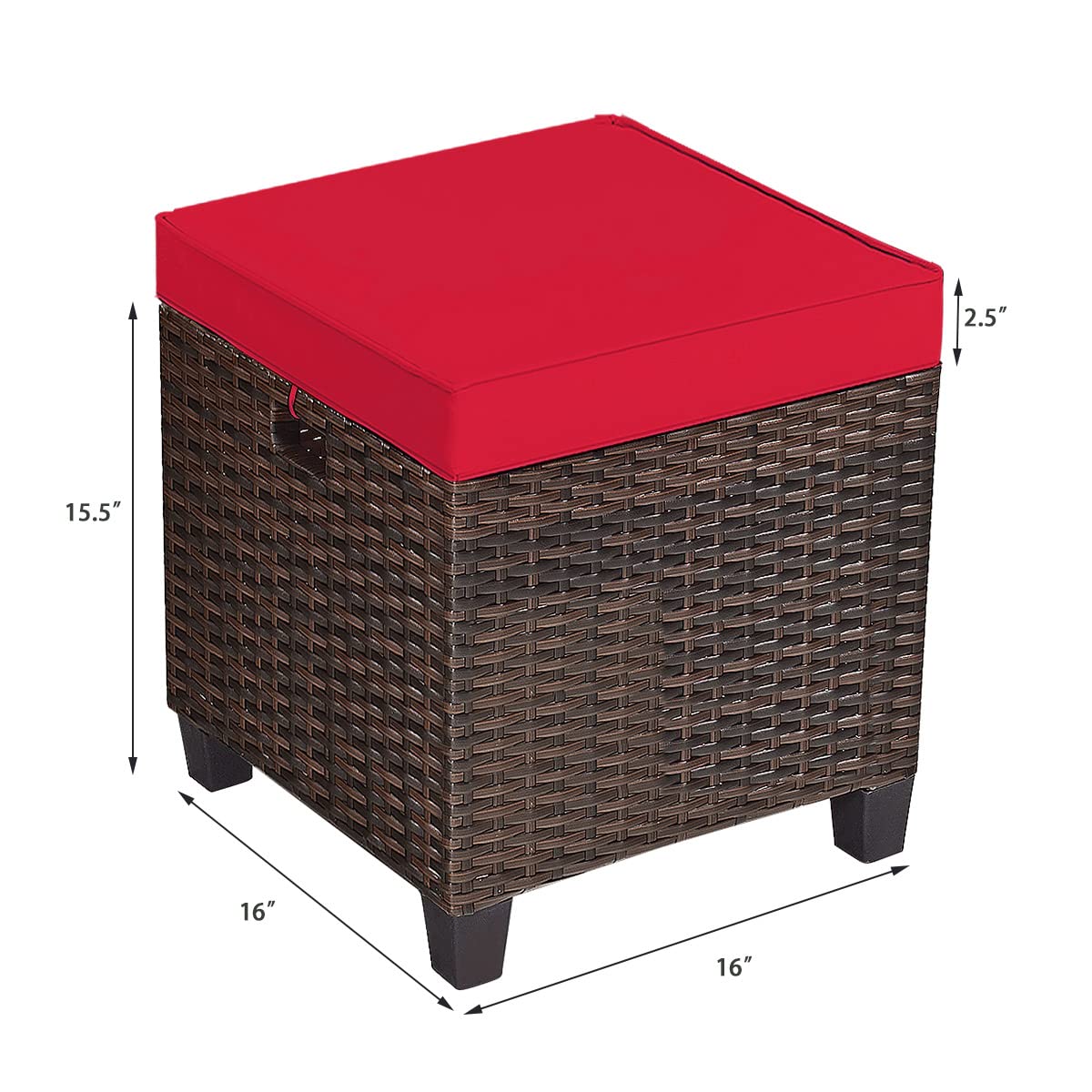 HAPPYGRILL 2-Piece Outdoor Patio Ottoman Set - Rattan Wicker Footstool with Removable Cushions, Durable Patio Furniture for Garden, Poolside, and Deck Relaxation