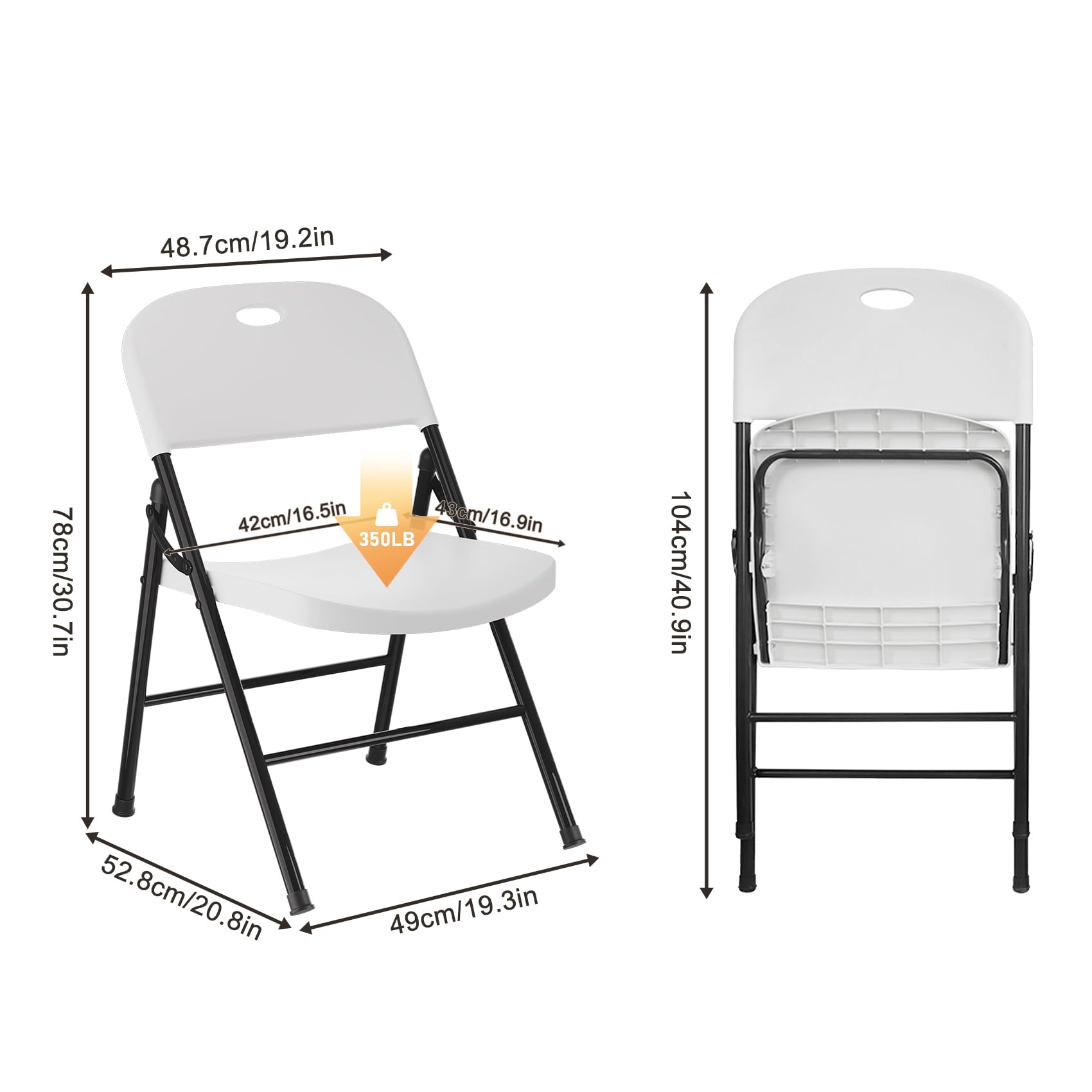 Heavy Duty Folding Chairs 4-Pack - Reinforced Steel Frame & Durable Plastic Seating - Portable Foldable Chairs for Indoor/Outdoor Use - Perfect for Dining, Parties, Weddings, Meetings & Garden Events - White