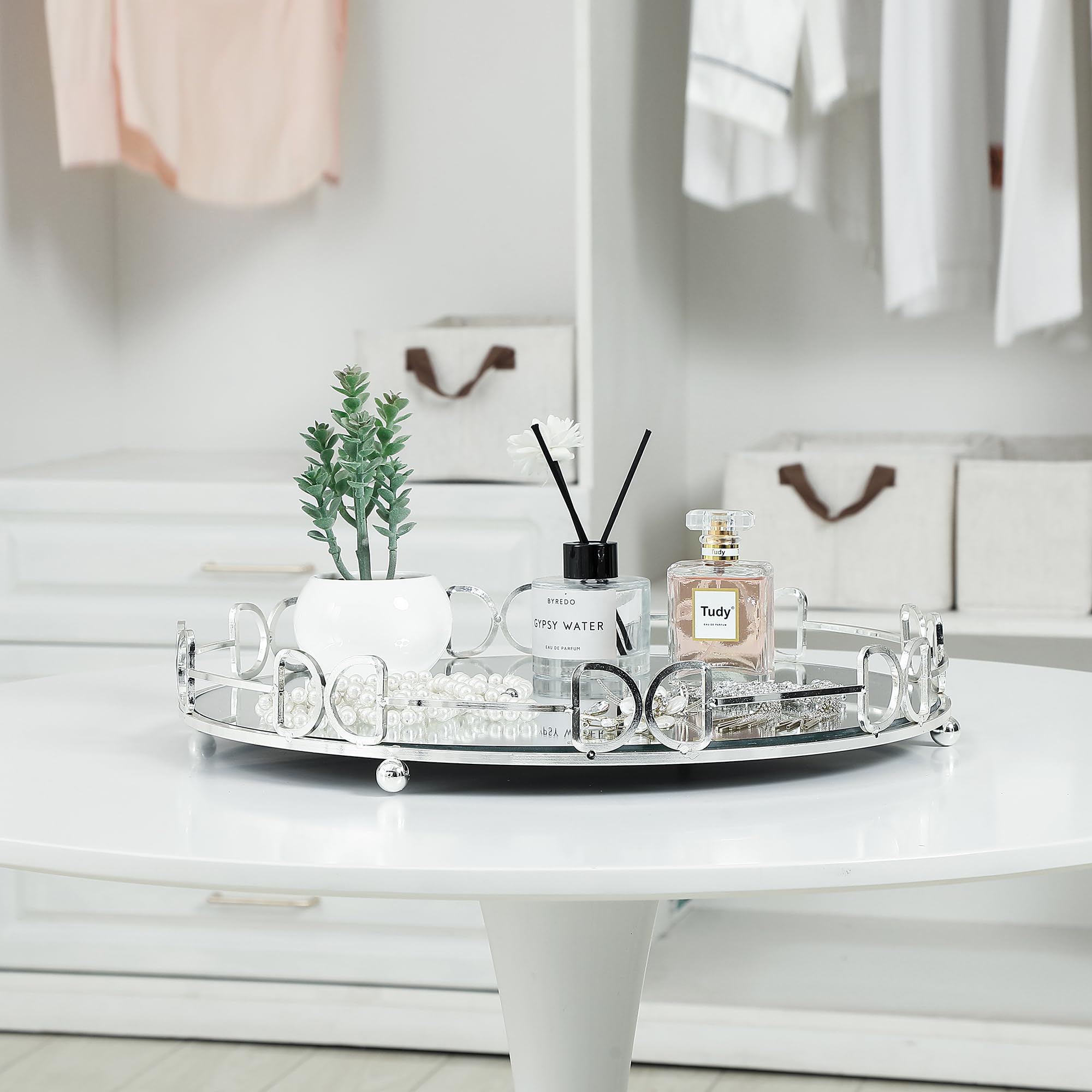 Extra Large Silver Glass Vanity Tray (15.75x15.75x2.52 Inches) - Elegant Perfume Organizer for Dresser, Jewelry Display & Bathroom Decor - Perfect for Vanity Table, Bedroom Decor & Gift Giving