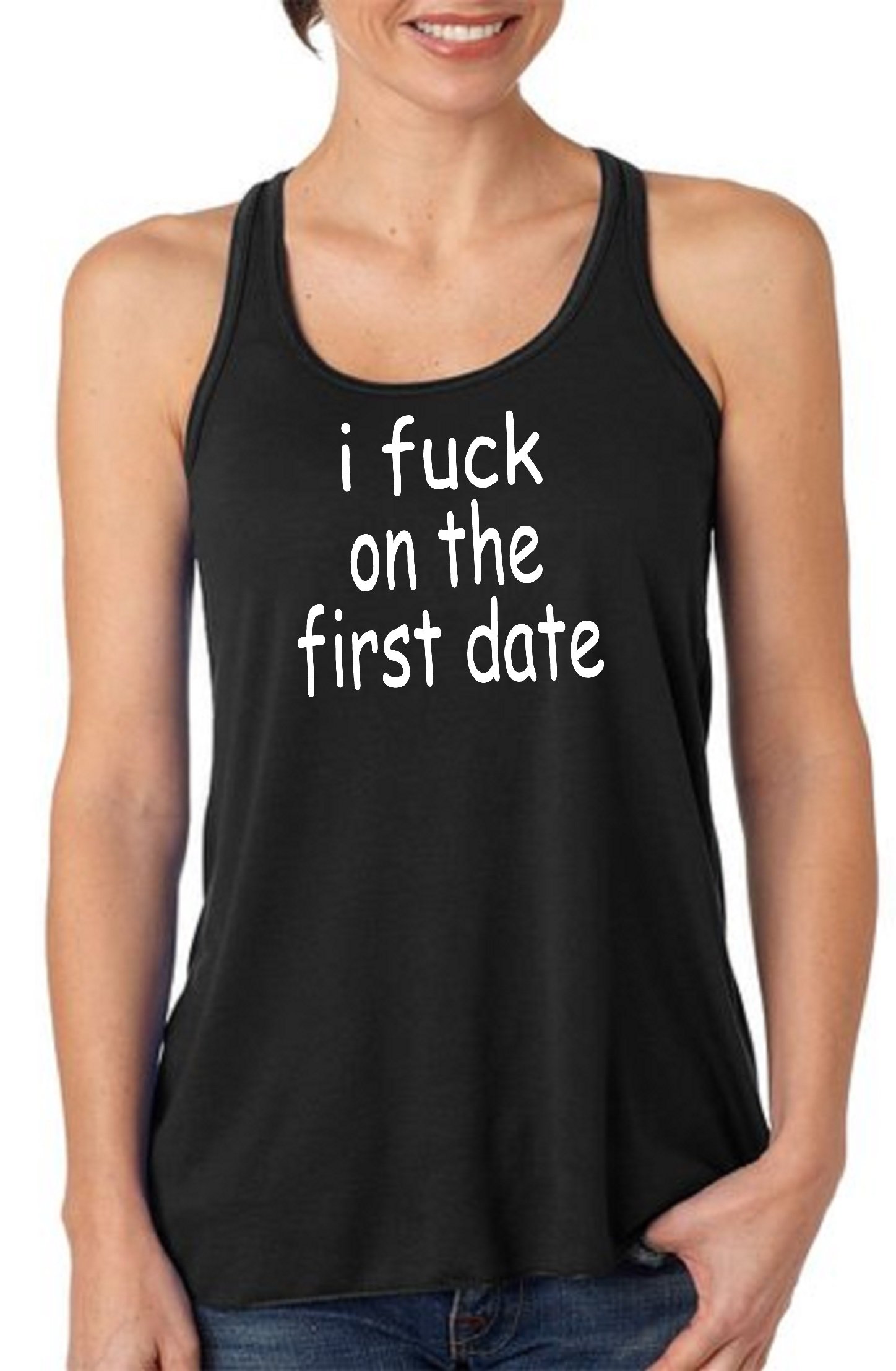 STUFF WITH ATTITUDE Women's First Date Black Flowy Tank Top - Perfect for Casual Outings, Date Nights & Summer Wear