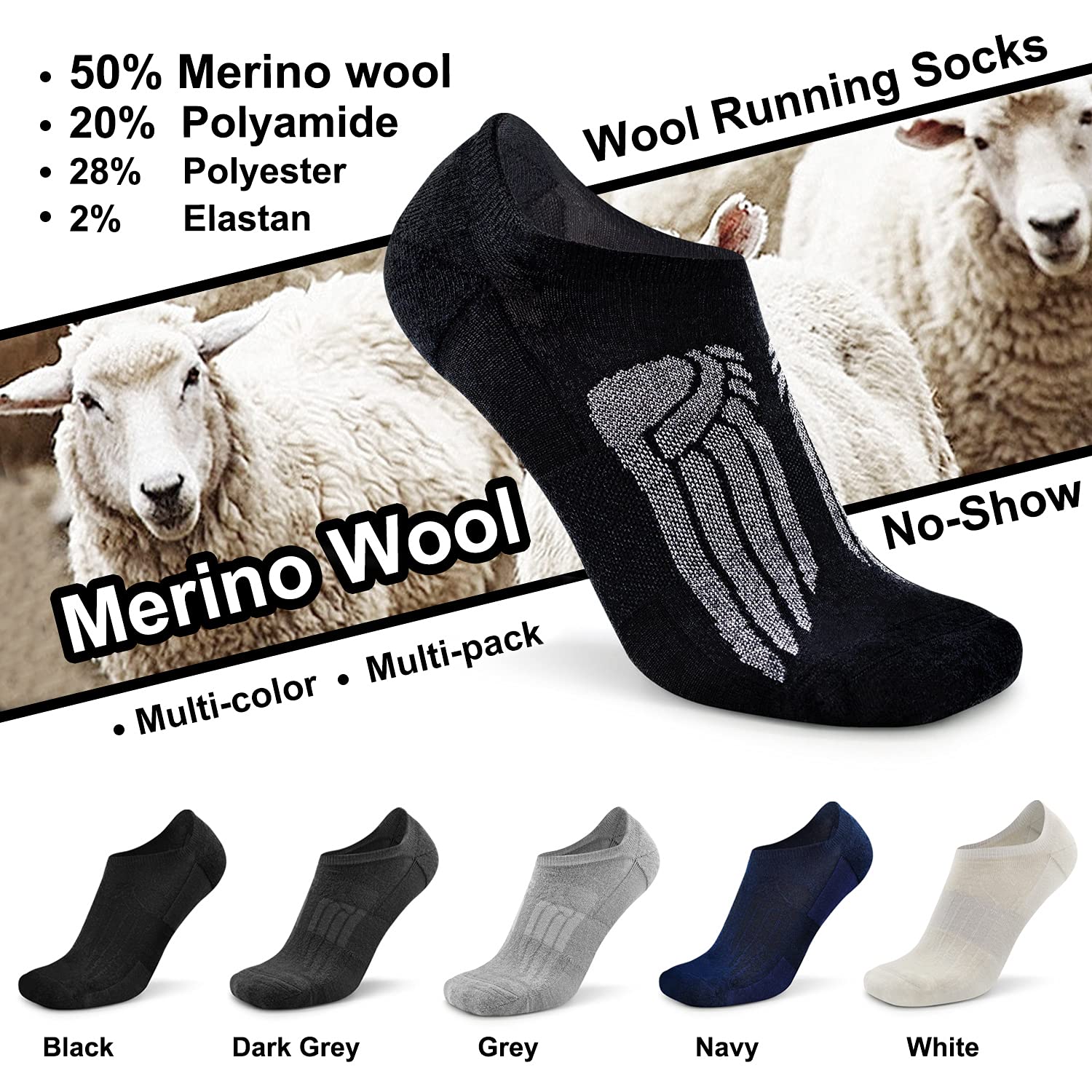 Breathable No-Show Merino Wool Running Socks for Men & Women - Low Cut Thin Athletic Socks with Non-Slip Grips - Perfect for Gym, Jogging & Daily Wear