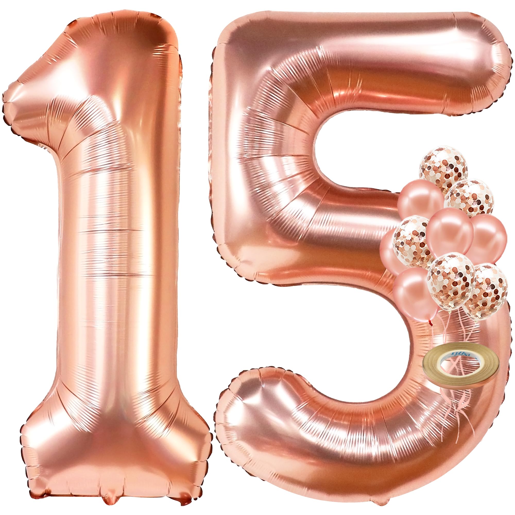 KatchOn 15th Birthday Balloons - 40 Inch Giant Rose Gold Number 15 with Confetti | Quinceañera & Sweet 16 Party Decorations | Perfect for Girls' Birthday Celebrations, Photo Backdrops & Milestone Events