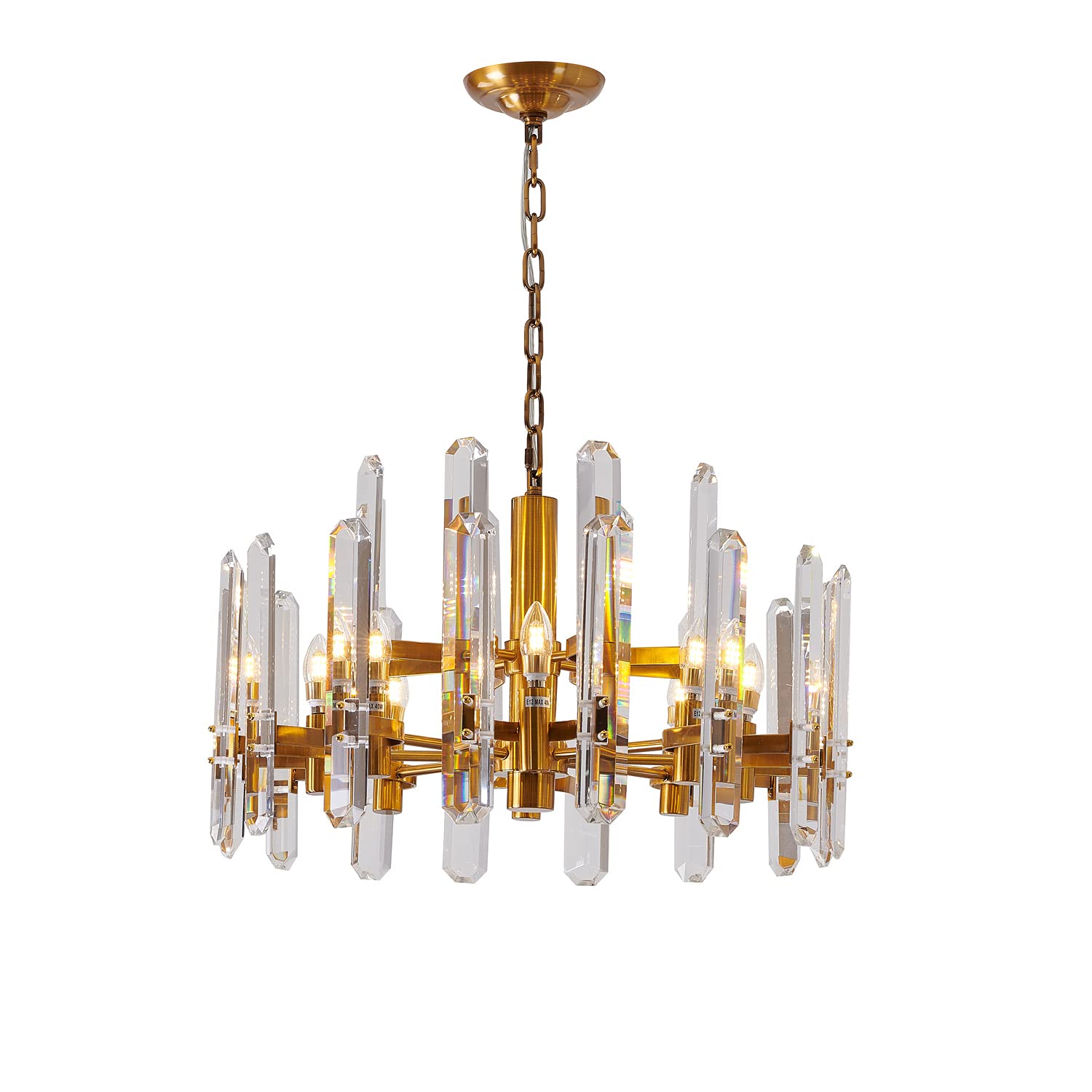 BETHEL Elegant Two-Tier Gold Frame Chandelier with Clear Crystal PLAQUES - Perfect for Dining Room, Living Room & Bedroom Lighting Decor