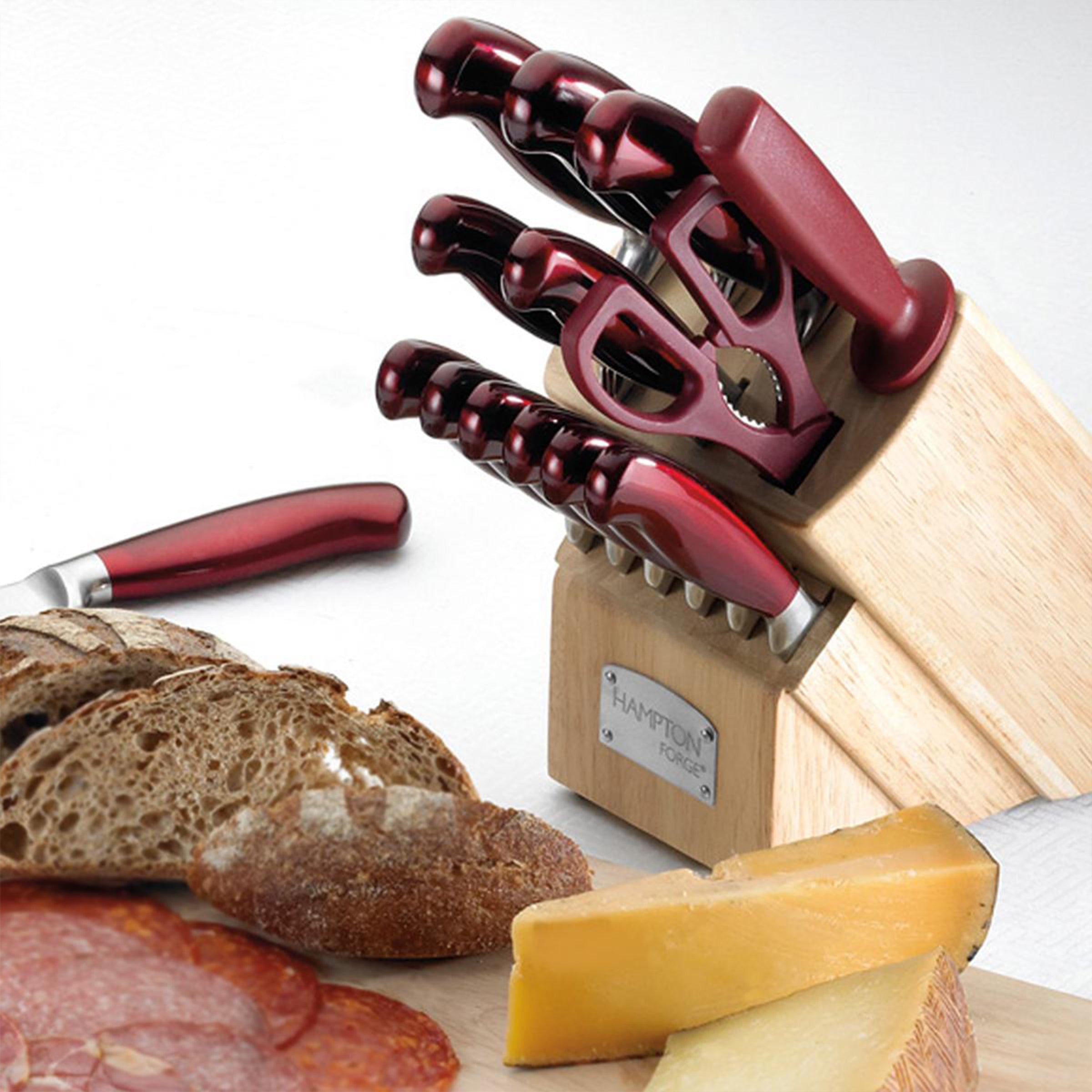 Argentum Red 14-Piece Stainless Steel Knife Block Set - Premium Kitchen Cutlery for Slicing, Dicing & Chopping - Perfect for Home Chefs & Cooking Enthusiasts