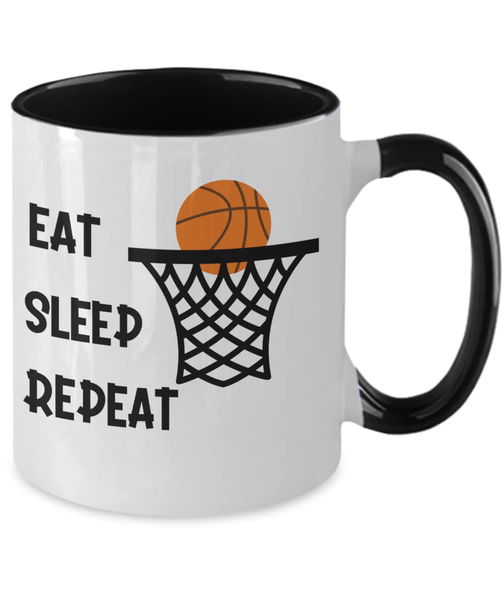 Funny Two-Tone Basketball Coffee Mug - Perfect Gift for Basketball Players & Fans - 'Eat Sleep Hoops Repeat' Design - Great for Coffee, Tea & Office Use