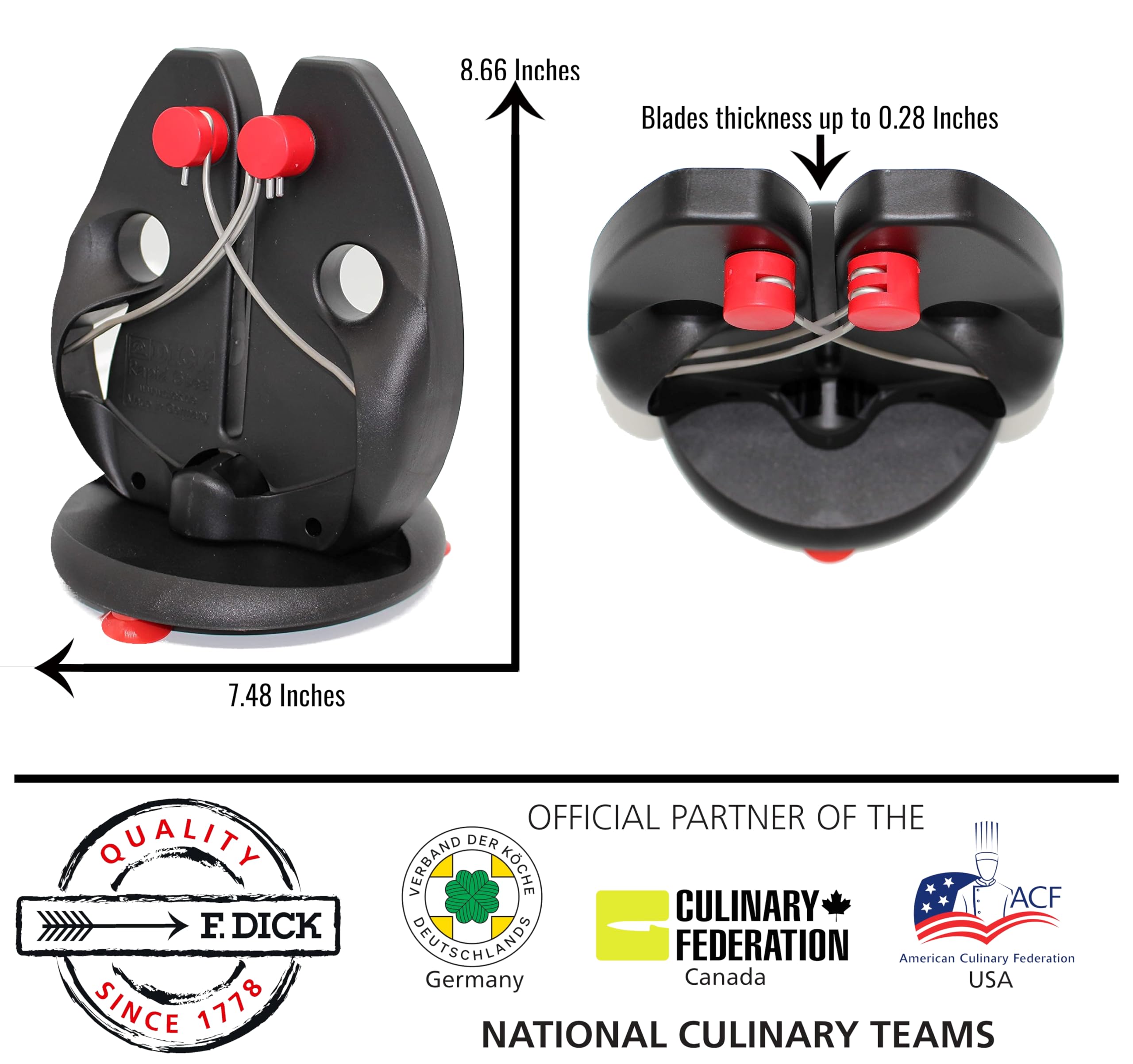 F. DICK Rapid Steel Action Knife Sharpener Set with Stand Plate - Professional Kitchen Knife Sharpening Tool - Stainless Steel Sharpening Rods - Easy to Use - German Made - Perfect for Home Chefs & Professional Kitchens