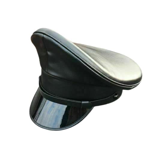 Men's Black Leather Muir Cap - Military & Police Style Fashion Hat for Outdoor, Hiking, and Daily Wear