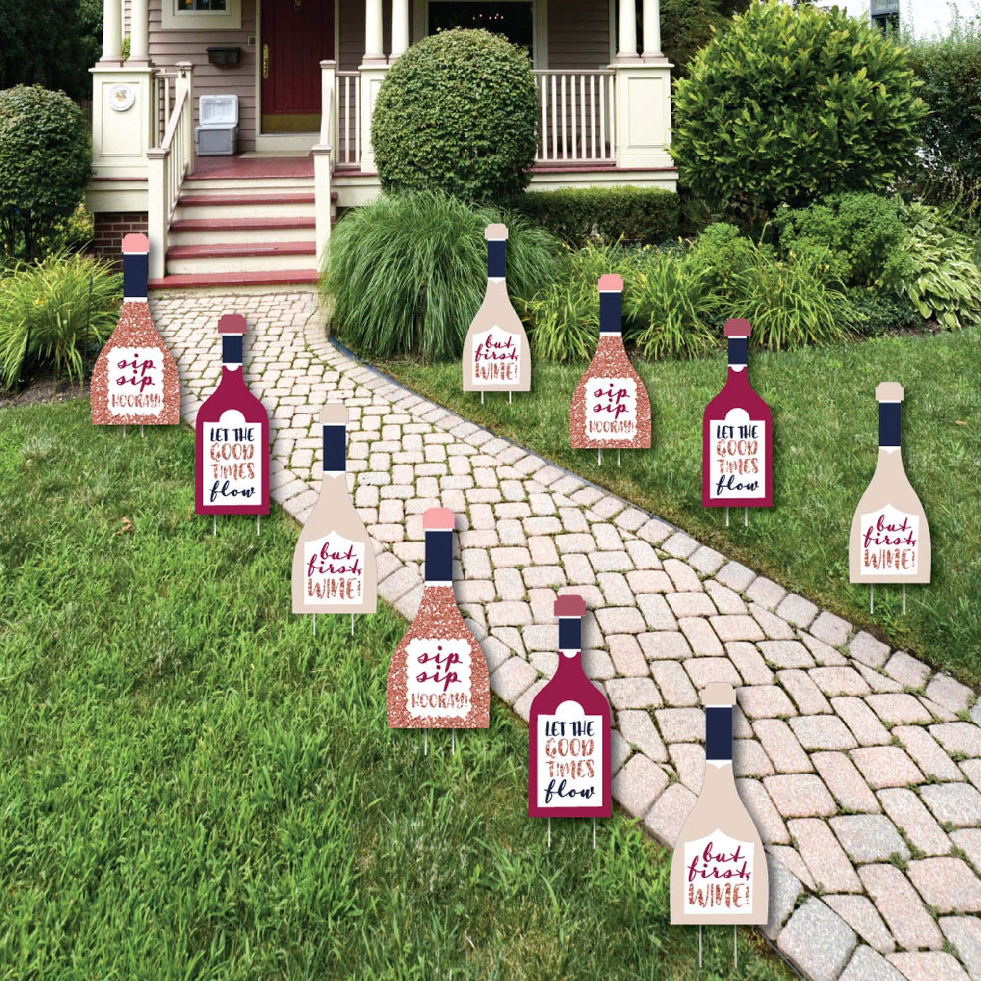 Big Dot of Happiness But First, Wine Tasting Party Yard Decorations - 10 Piece Set for Outdoor Garden, Backyard, and Patio Wine Events