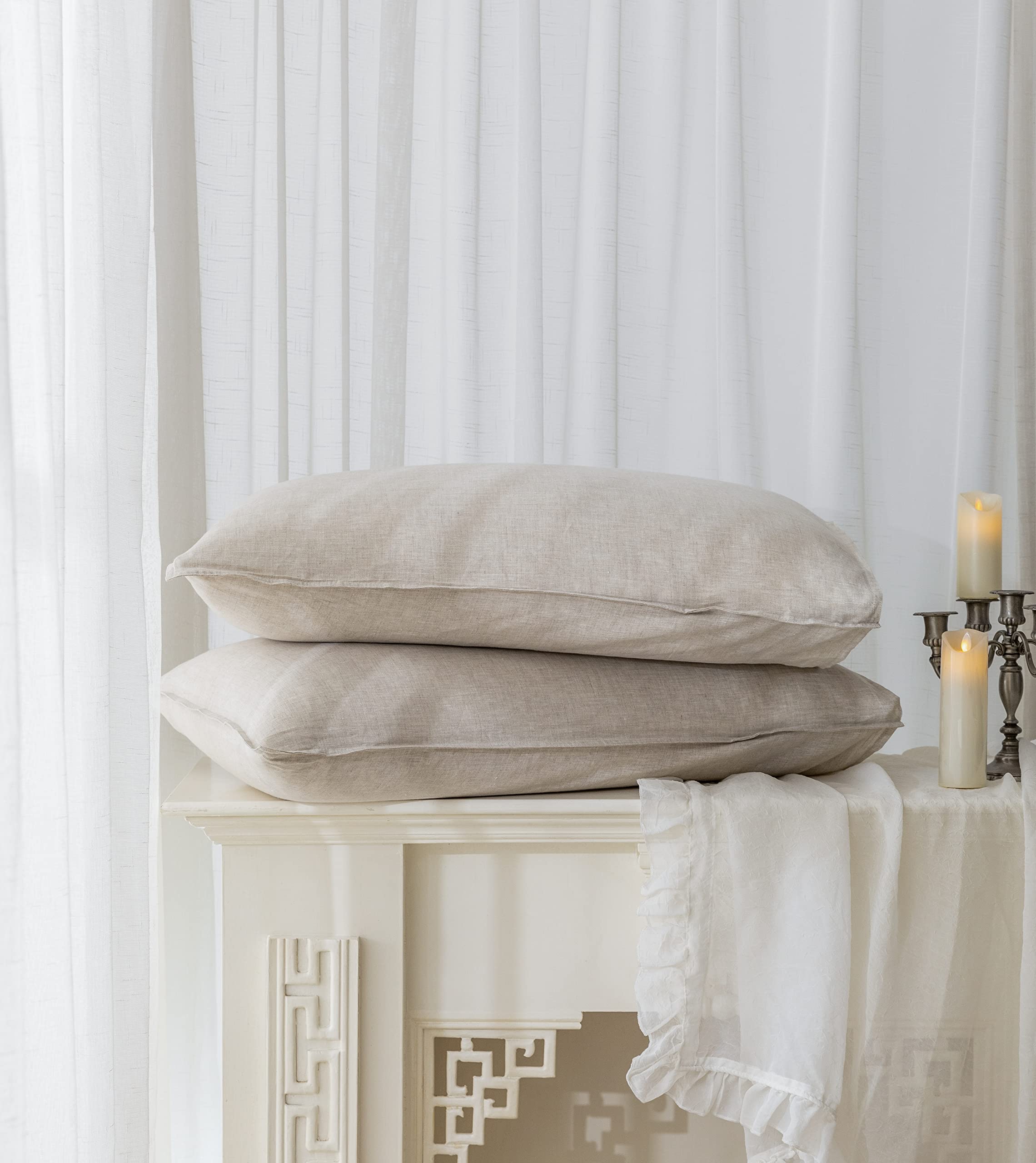 EVERLY 100% French Stonewash Pure Linen Sheets Set - Full Size 4 Piece Bedding (Flat Sheet, Fitted Sheet, 2 Pillowcases) - Breathable & Cooling for Hot Sleepers - Deep Pocket Natural Bed Sheets - Perfect for Summer Nights & Luxury Bedroom Decor