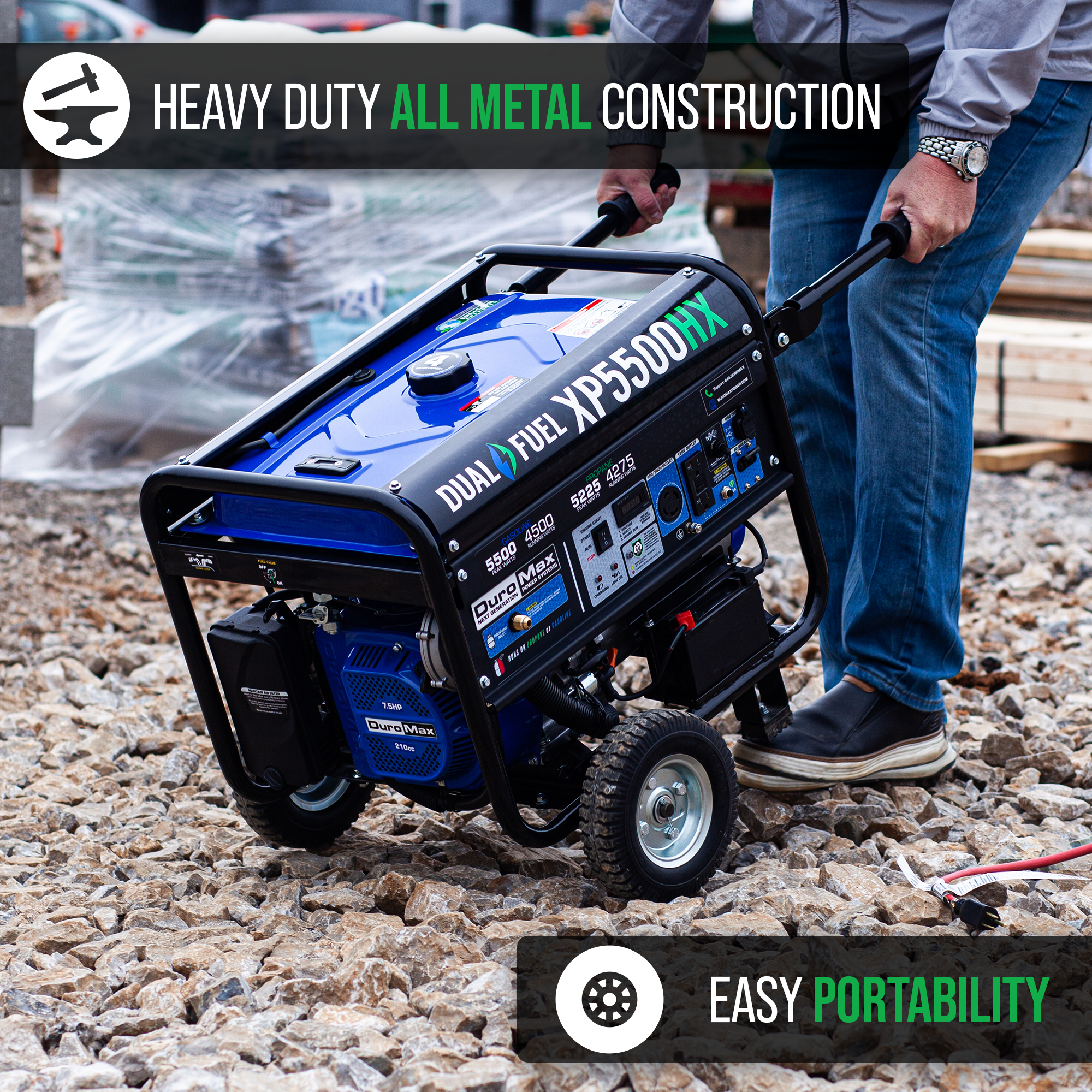 5500W Dual Fuel Portable Generator with CO Alert - Gas & Propane Powered for Camping, RV, Home Backup & Emergency Power