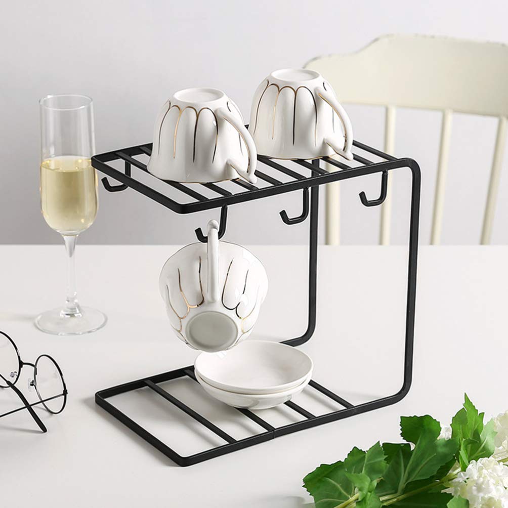 DOITOOL 1-Piece Cup Holder Stand - Tea & Coffee Mug Organizer, Wine Glass Display Rack with Drain Plate - Perfect for Kitchen Countertop, Bar, Restaurant & Office Storage