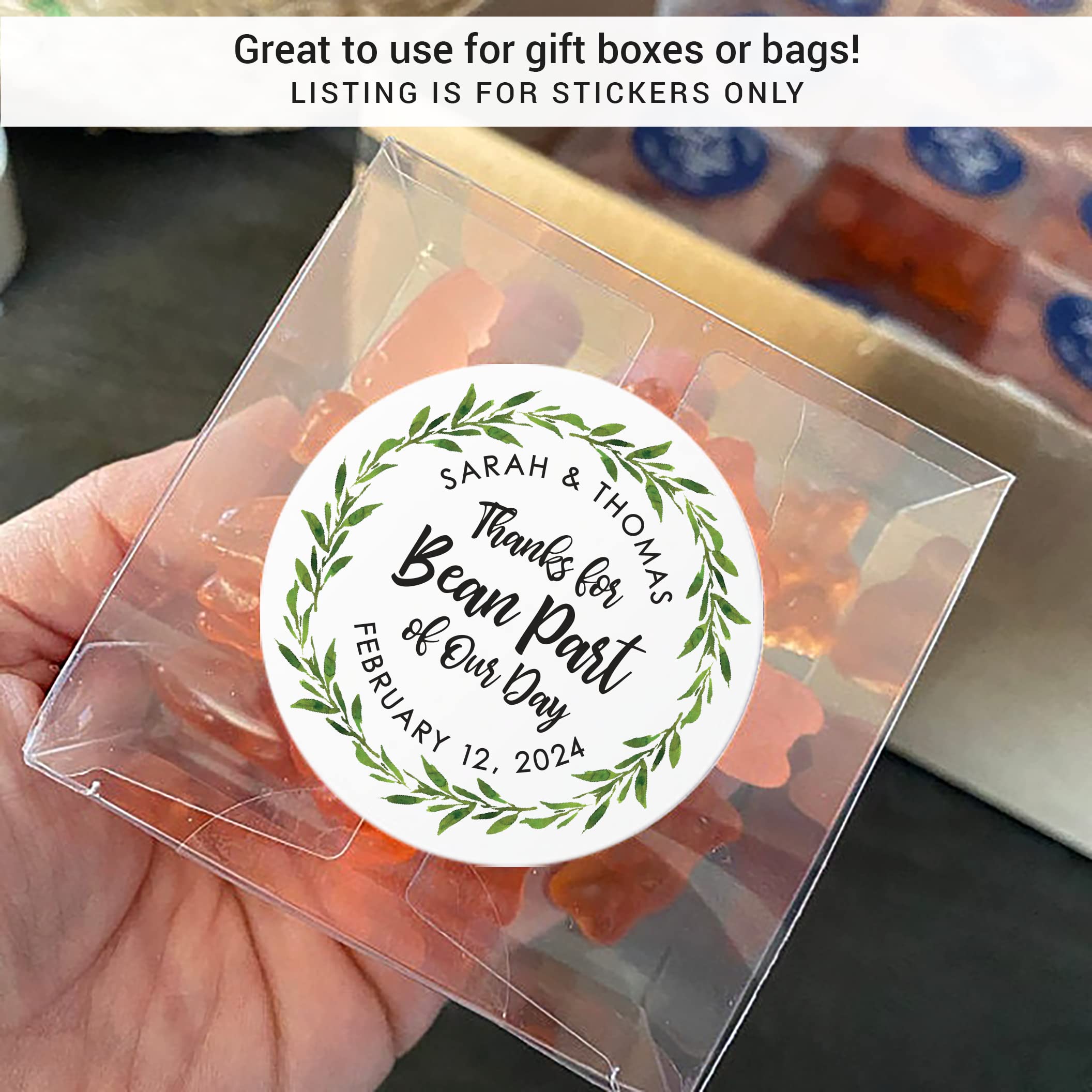 Thanks for Bean Here Stickers - Coffee Bean Favor Labels for Wedding Favors, Coffee Bags & Party Decor - Greenery Themed Thank You Stickers (16 Pack) - Perfect for Bridal Showers, Coffee Lover Gifts & DIY Crafts