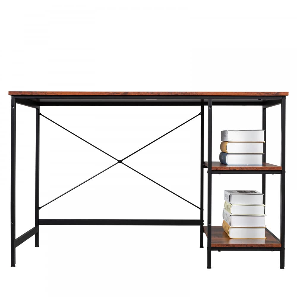120x60x75cm Three-Tier Industrial Style Computer Desk - Solid Old Elm Wood Finish with Black Baking Varnish, MDF Surface - Perfect for Home Office, Gaming Setup & Workspace