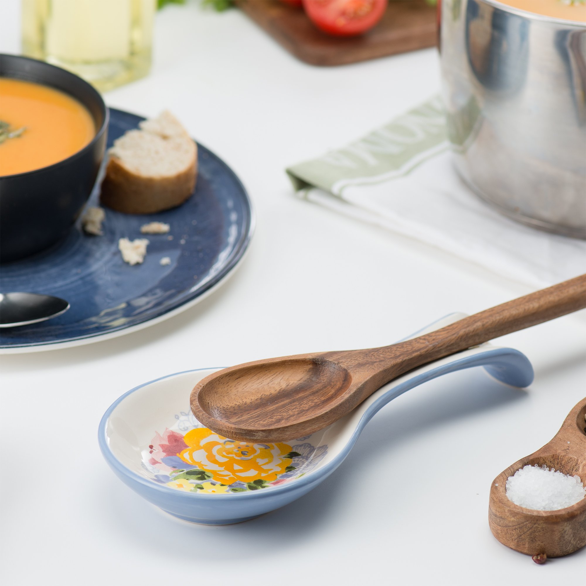 Kook Ceramic Spoon Rest Set of 2 - Floral Stovetop Utensil Holder for Kitchen & Coffee Bar, Farmhouse Decor, Dishwasher Safe - Perfect for Cooking, Serving & Home Decor