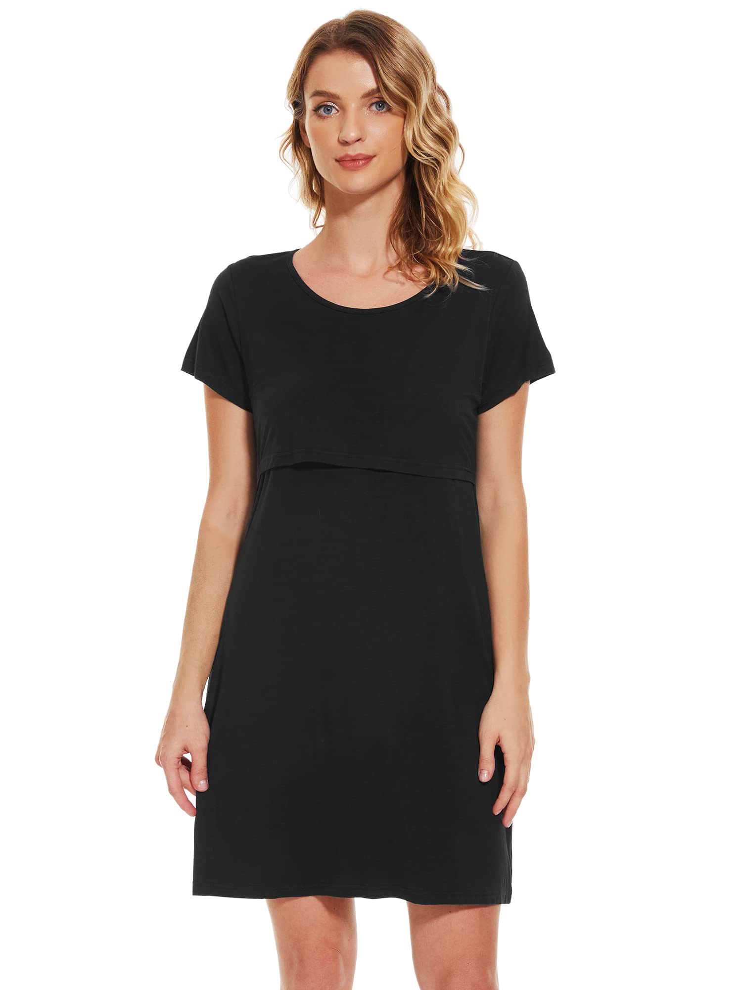Soft Viscose Bamboo 3-in-1 Maternity Nightgown - Nursing & Delivery Gown with Breastfeeding Access - Comfortable Sleep Shirt for Pregnancy & Postpartum (Sizes S-XXL) - Perfect for Hospital Stay, Nursing at Home, and Relaxing Maternity Wear