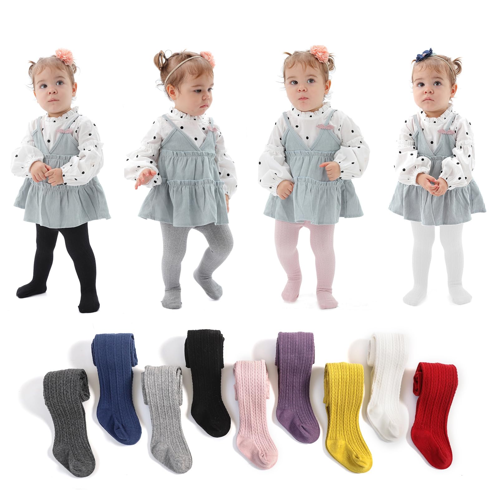 EPEIUS Baby Girls Tights - Soft Cable Knit Cotton Leggings & Stockings for Newborns, Infants & Toddlers (3/6 Pack) - Perfect for Playtime, Daycare & Winter Outfits