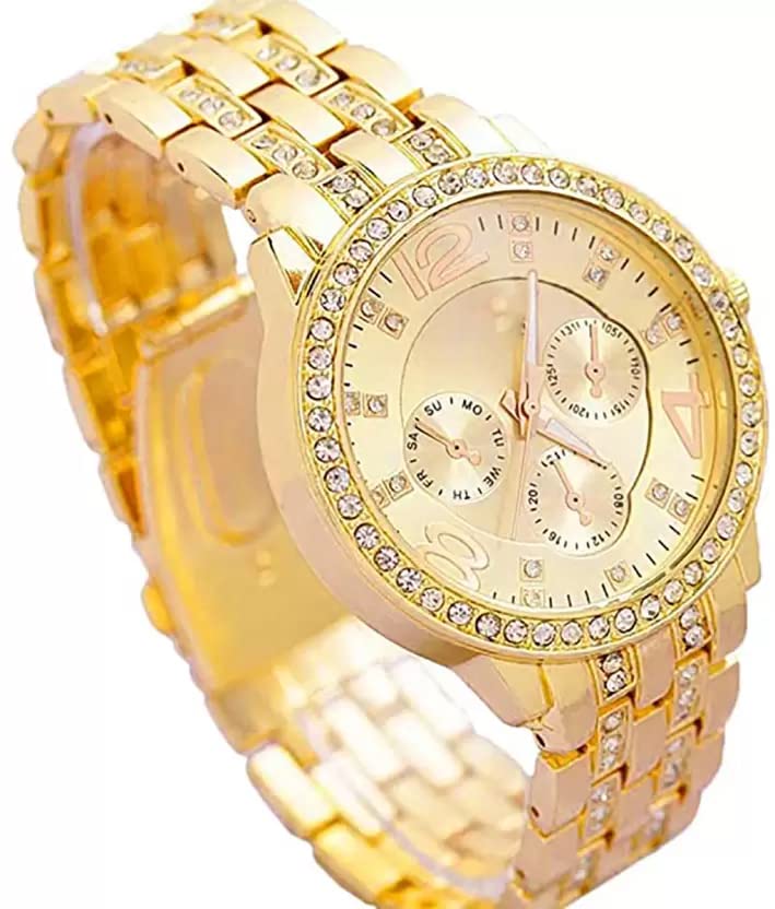 SELLORIA Rose Gold Diamond Analog Round Watch for Women & Girls - Elegant Fashion Timepiece - Perfect for Daily Wear, Office, Parties & Special Occasions