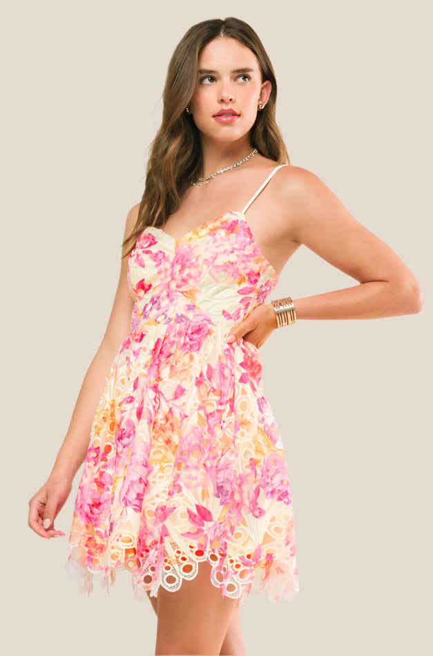 ON A GOOD NOTE Woven Mini Dress - Women's Floral Summer Casual Dress for Beach, Party & Date Night