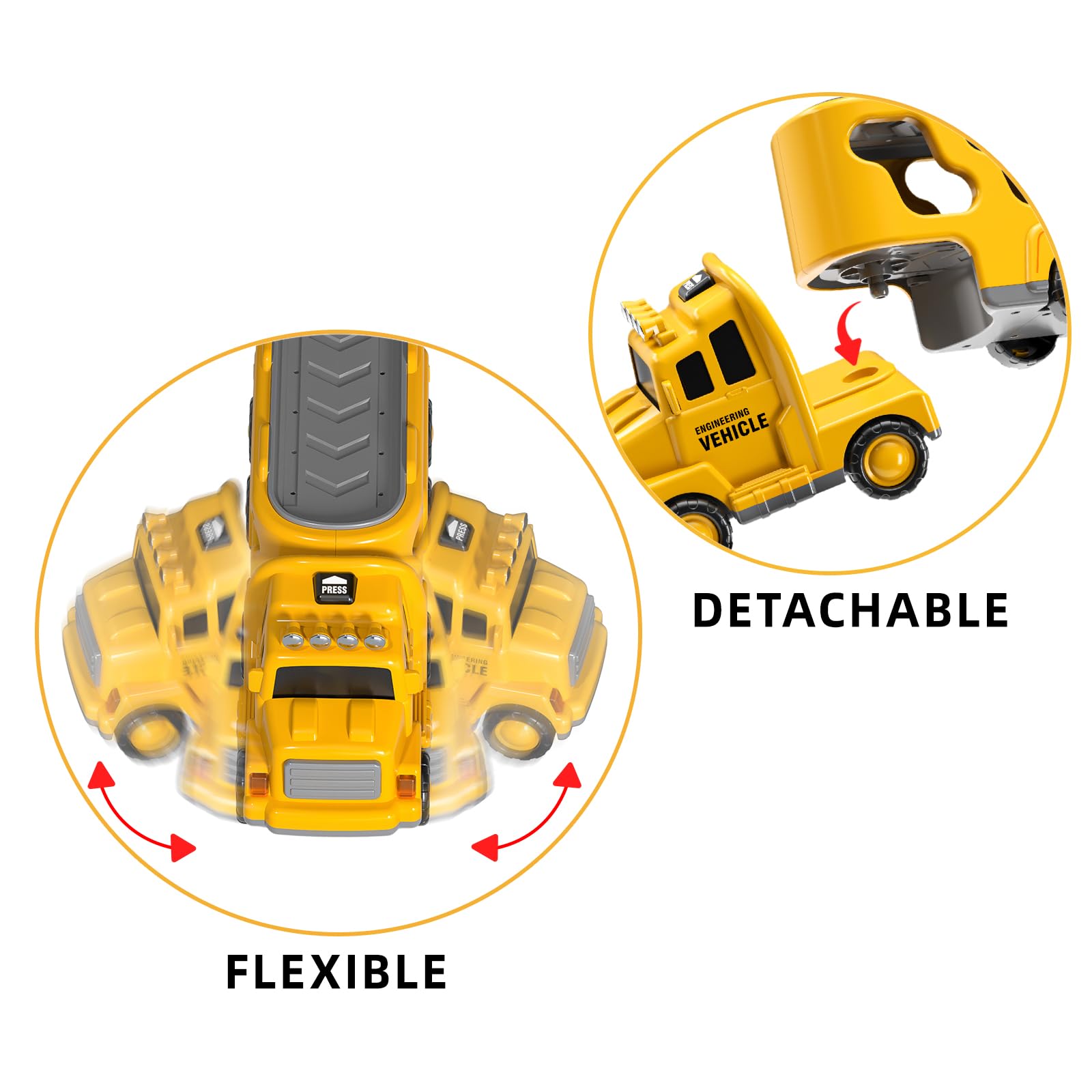TEMI Construction Truck Toy Set for Kids Ages 3-7 - Engineering Vehicle Carrier with Excavator & Crane - STEM Learning Toys for Boys & Girls - Perfect for Birthday Gifts & Pretend Play Construction Site Scenes