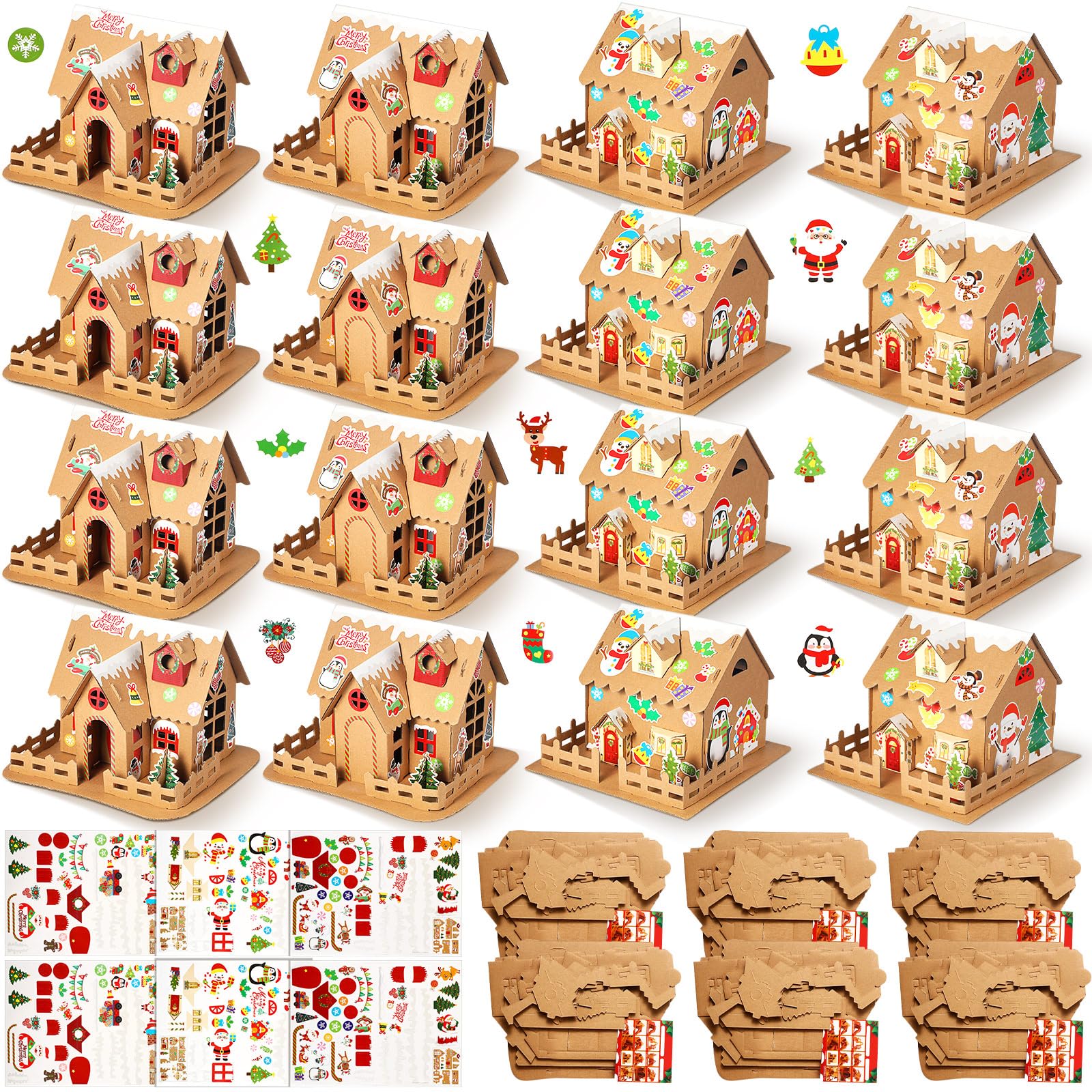 Hiboom 16-Piece Christmas Gingerbread House Craft Kit - DIY 3D Holiday Decorations for Kids, Boys & Girls - Perfect for Xmas Party Games, Classroom Activities & Family Crafting Fun